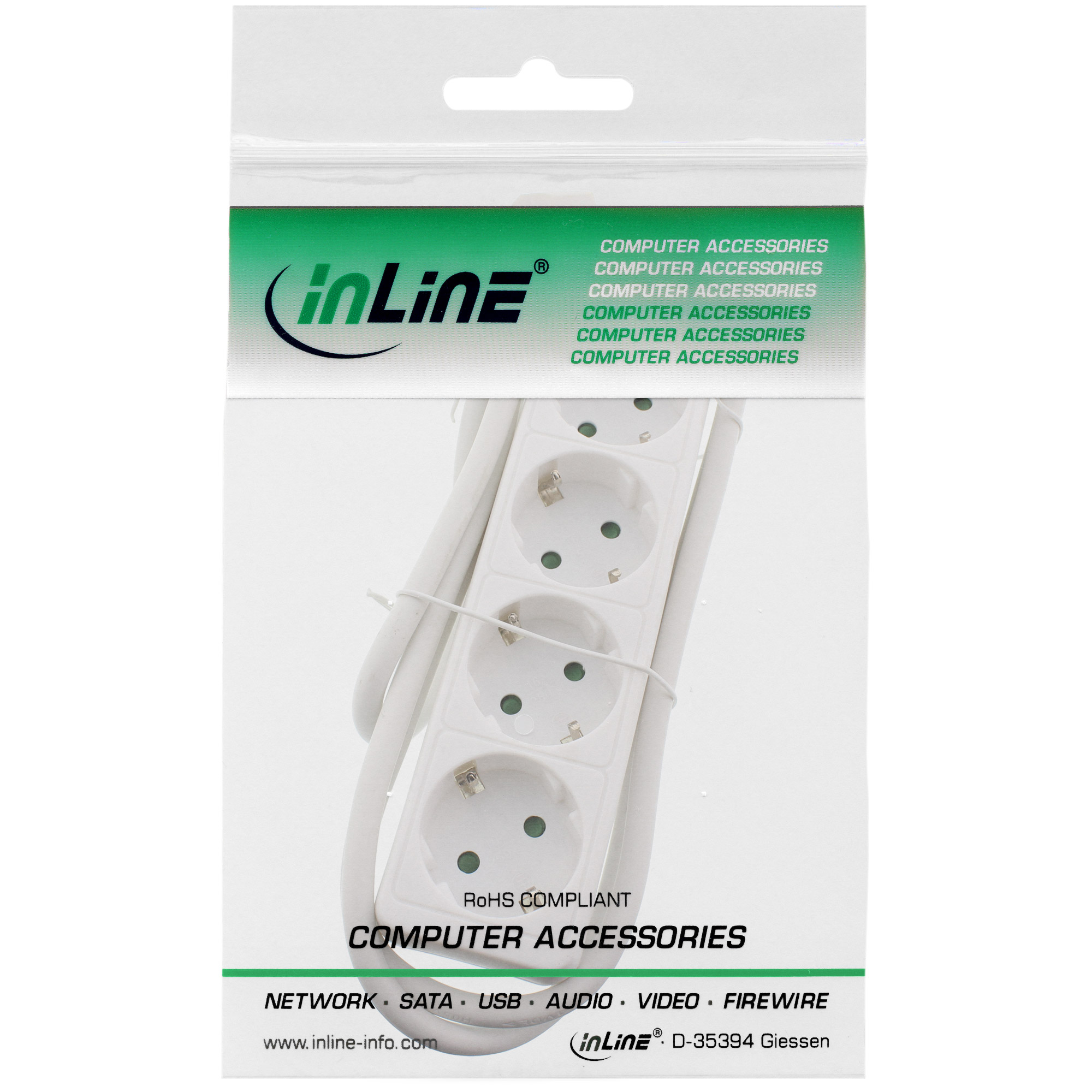 InLine Steckdosenleiste - 4-fach Schutzkontakt weiß - 3m InLine Steckdosenleiste - 4-fach Schutzkontakt weiß - 3m