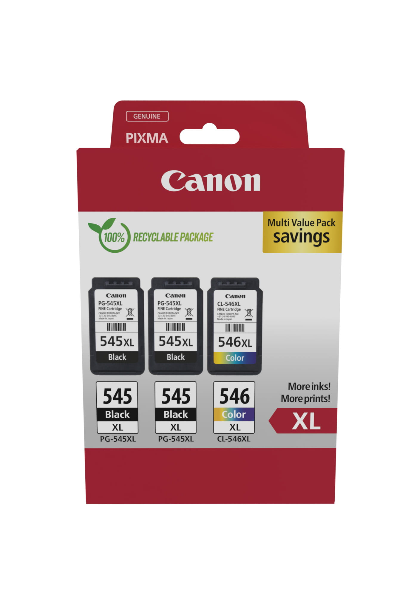 Canon PG-545XL x2 /CL-546XL Multi Pack - 3er-Pack - Hohe Ergiebigkeit - Schwarz, Farbe (Cyan, Magenta, Gelb)