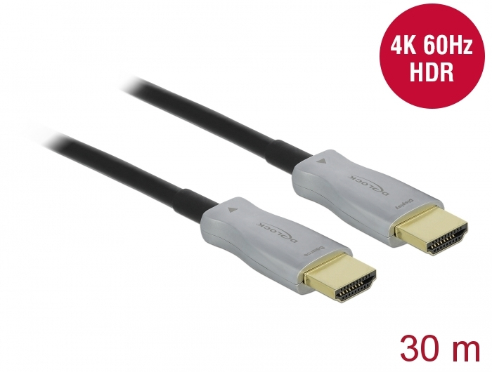 Delock HDMI-Kabel - HDMI männlich zu HDMI männlich - 30 m - Glasfaser - Schwarz - 4K Unterstützung, Active Optical Cable (AOC)