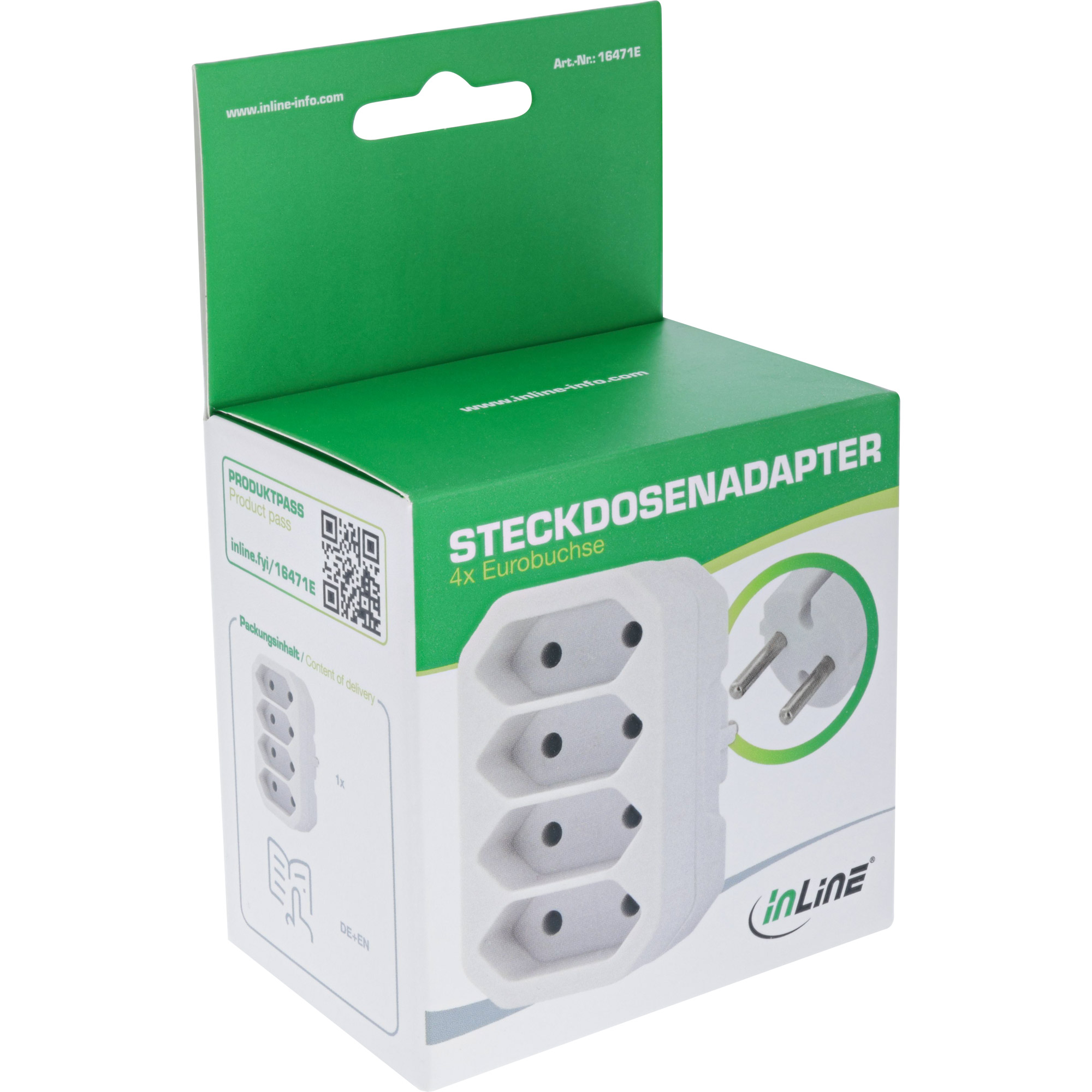 InLine Steckdosenadapter - Schutzkontakt-Stecker auf 4x Eurobuchse
