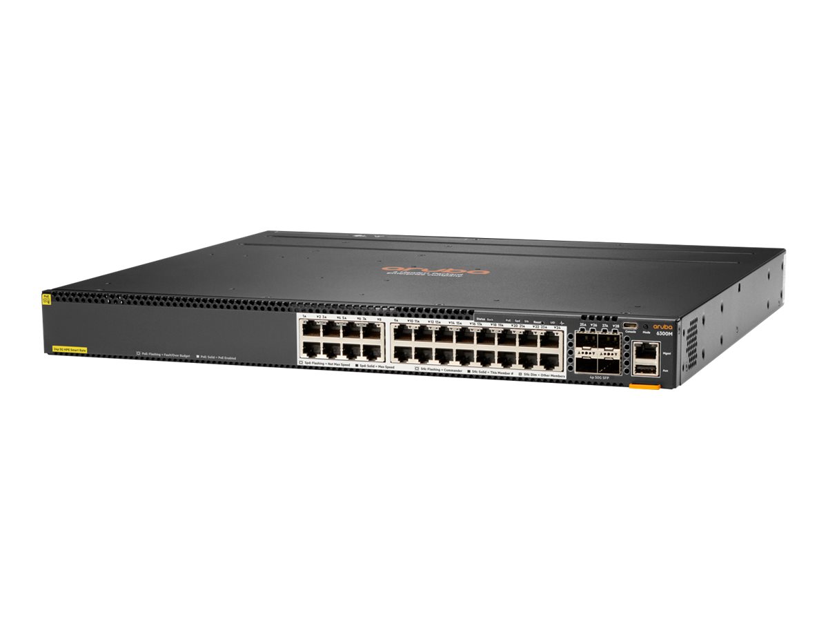 HPE Aruba Networking 6300M - Switch - L3 - managed - 24 x 1/2.5/5/10GBase-T + 4 x 1 Gigabit / 10 Gigabit / 25 Gigabit / 50 Gigabit SFP56 (Uplink / Stacking)
