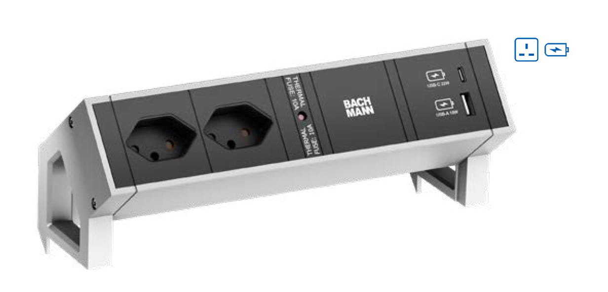 Bachmann DESK 2 - Steckdosenleiste - included mounting bracket - Eingabe, Eingang GST18 - Ausgangsanschlüsse: 2 (2 x BS 1363, 24 pin USB-C, USB)