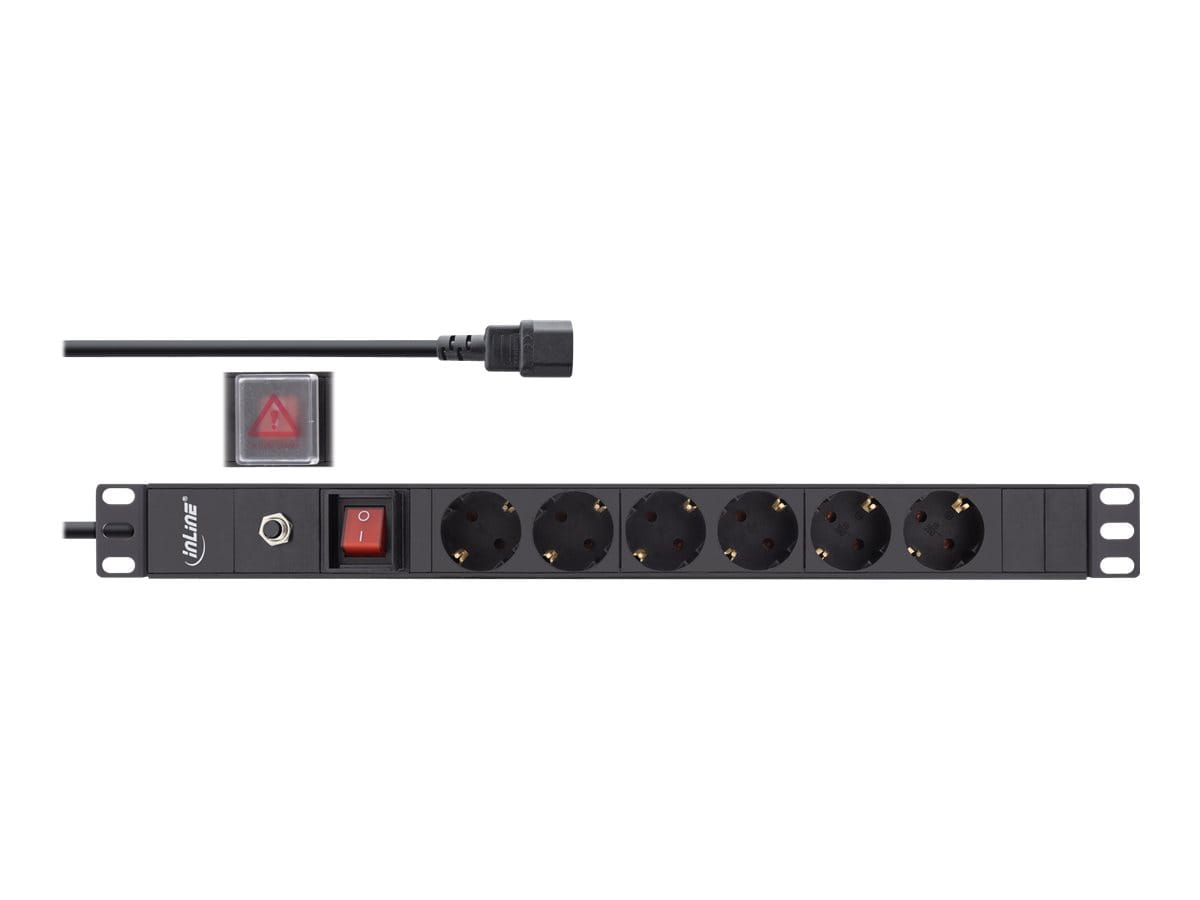 InLine 19" Steckdosenleiste - 6-fach Schutzkontakt - C14 Stecker - Überlastschutz
