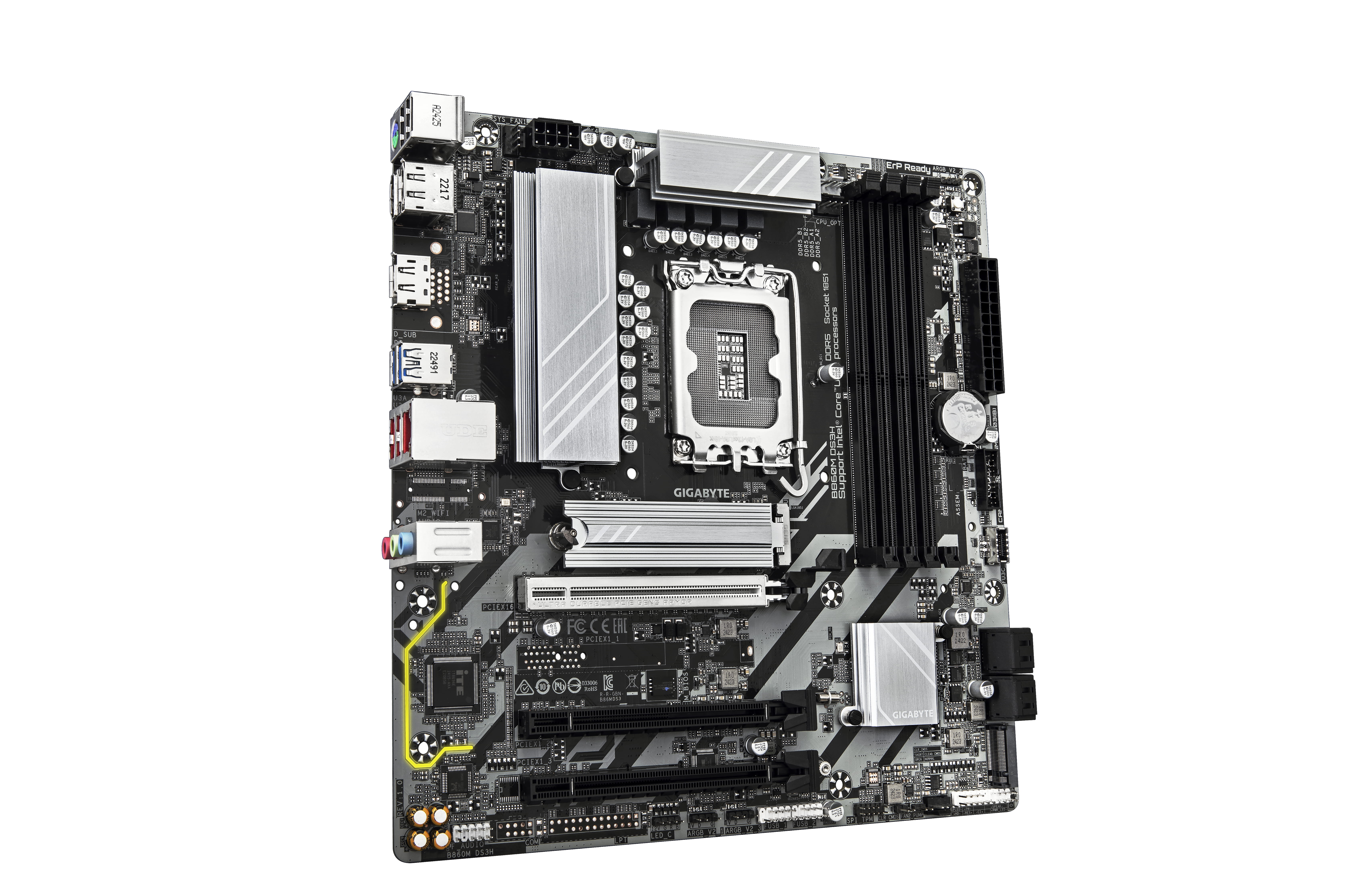 Gigabyte B860M DS3H - 2.0 - Motherboard - micro ATX - LGA1851 Sockel - B860 Chipsatz - USB-C 3.2 Gen 1, USB 3.2 Gen 2, USB 3.2 Gen 1 - 2.5 Gigabit LAN - Onboard-Grafik (CPU erforderlich)