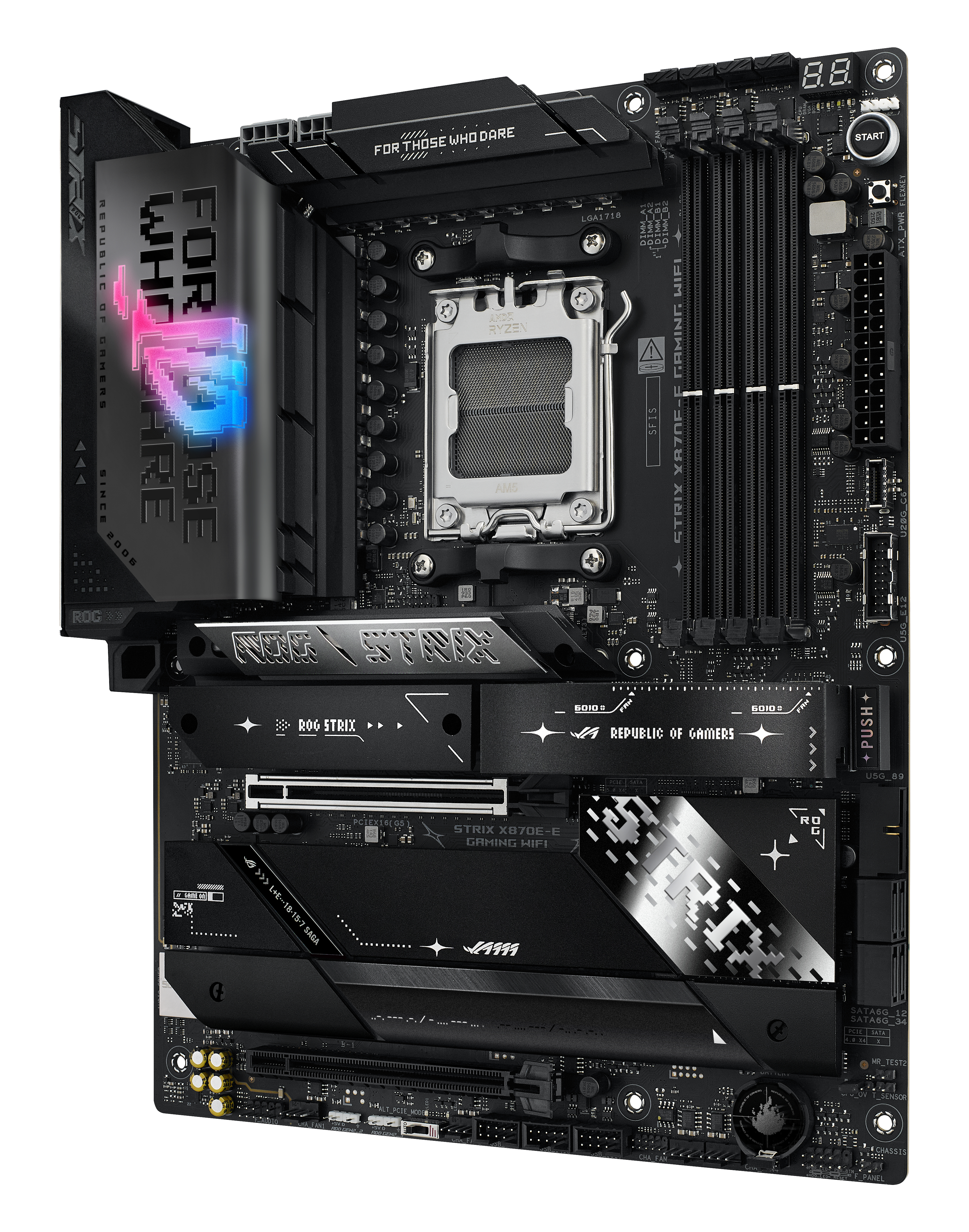 ASUS ROG STRIX X870E-E GAMING WIFI - Motherboard - ATX - Socket AM5 - AMD X870E Chipsatz - USB4, USB-C 3.2 Gen 2x2, USB-C 3.2 Gen2, USB 3.2 Gen 2, USB 3.2 Gen 1 - Wi-Fi 7, 5 Gigabit Ethernet, Bluetooth - Onboard-Grafik (CPU erforderlich)