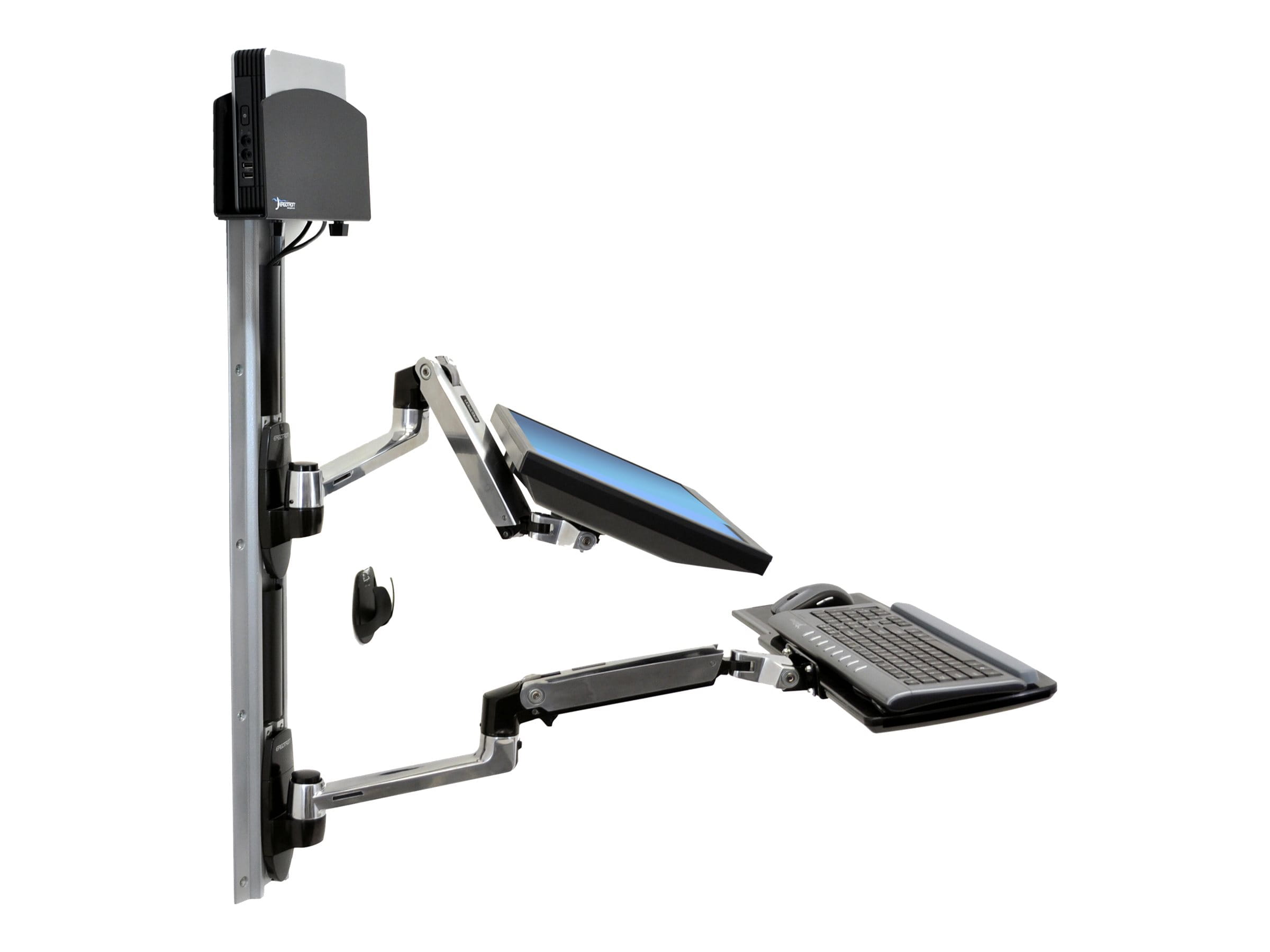Ergotron LX - Befestigungskit (CPU-Halter, Maushalterung, 2 Schienenabdeckungen, Tastaturarm, 2 Kabelkanäle, Handgelenkkissen, Wandschiene 10", Wandschiene 34", Display-Befestigung, Mauspad) - für LCD-Display / PC-Ausrüstung - kleiner CPU-Halter - Sch