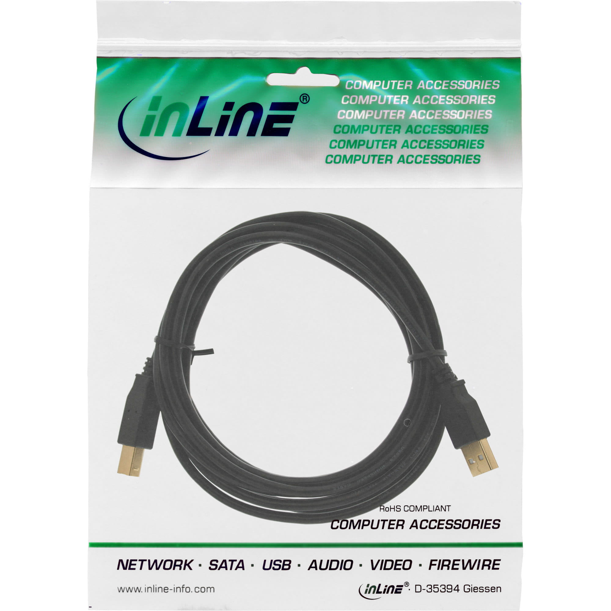 InLine USB 2.0 Kabel - A an B - schwarz - 0,3m