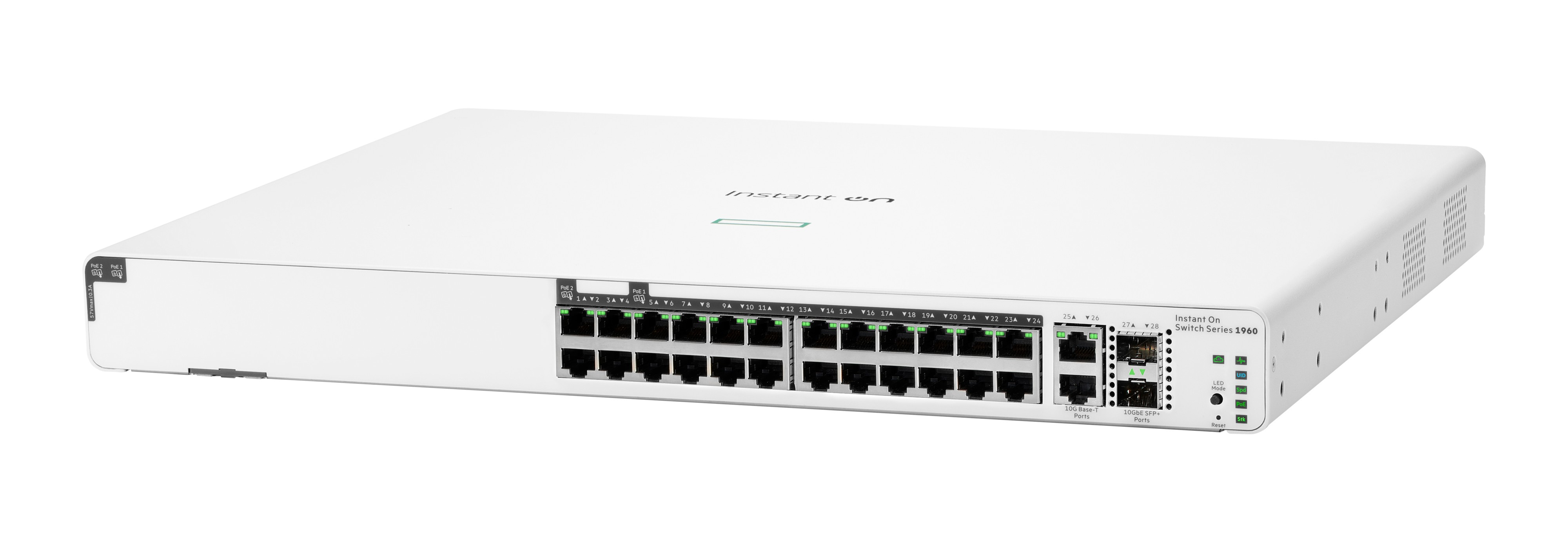 HPE Networking Instant On 1960 24G 20p Class4 4p Class6 PoE 2XGT 2SFP+ 370W Switch - Switch - L3 Lite - managed - 24 x 10/100/1000 + 2 x 10 Gigabit SFP+ + 2 x 100/1000/10GBase-T - an Rack montierbar - PoE (370 W)