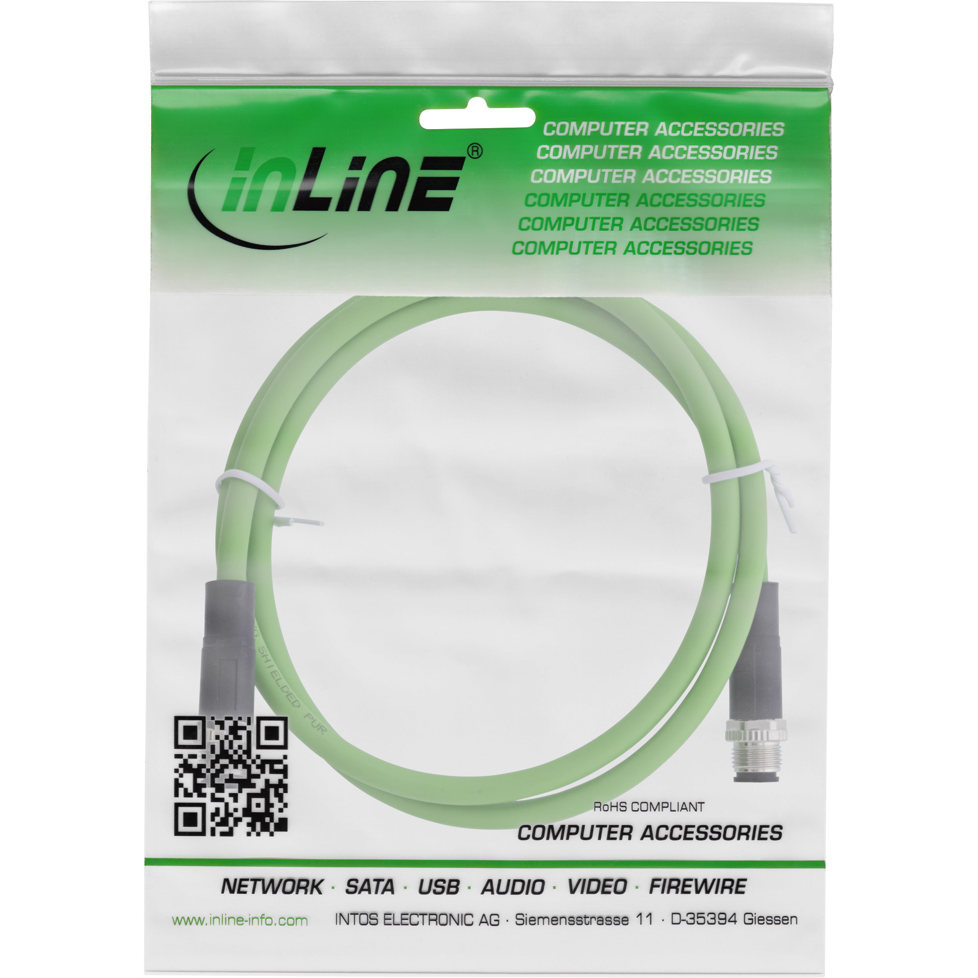InLine Industrie Netzwerkkabel - M12 4-pin D-kodiert Stecker/Stecker - PUR - 5m