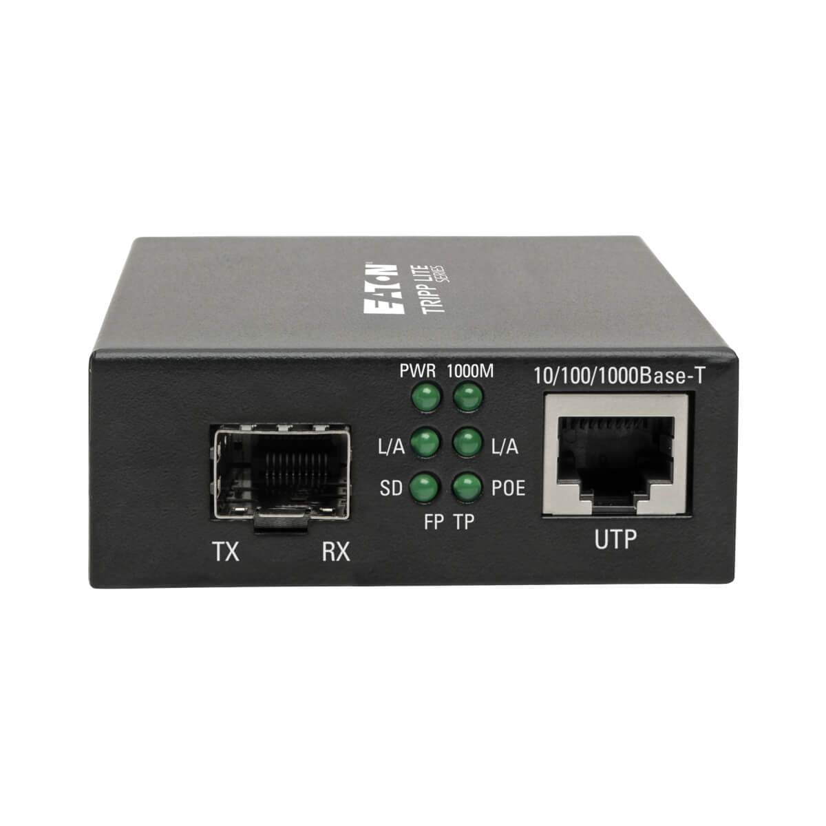 Tripp Eaton Tripp Lite Series Gigabit SFP Fiber to Ethernet Media Converter, POE+, International Power Cables, 10/100/1000 Mbps - Medienkonverter - 1GbE - 10Base-T, 100Base-TX, 1000Base-T - RJ-45 / SFP (mini-GBIC)