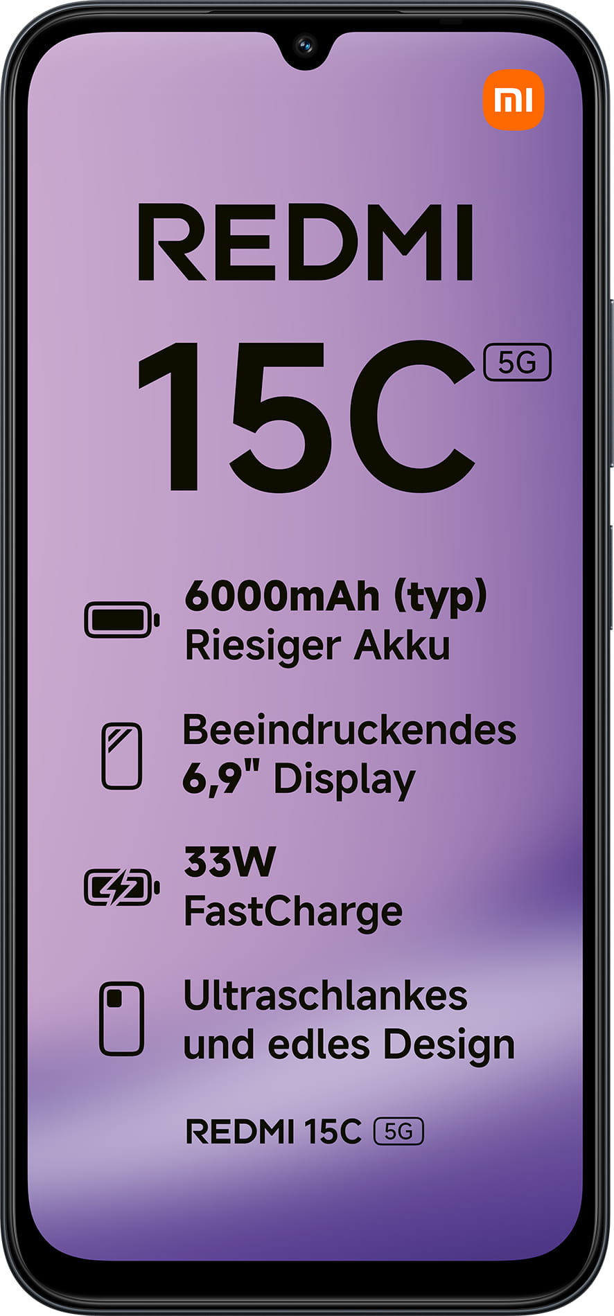 Xiaomi Redmi 15C 5G - 5G Smartphone - Dual-SIM - RAM 4 GB / Interner Speicher 128 GB - microSD slot - 6.9" - 1600 x 720 Pixel (120 Hz)