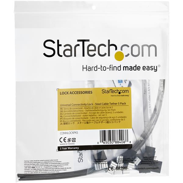 StarTech.com CONNLOCKPK5 Sicherheitskabel (5er Pack, Kabelschloss schützt vor Diebstahl, verstellbar, Schrumpfschlauch, Aderendhülsen)