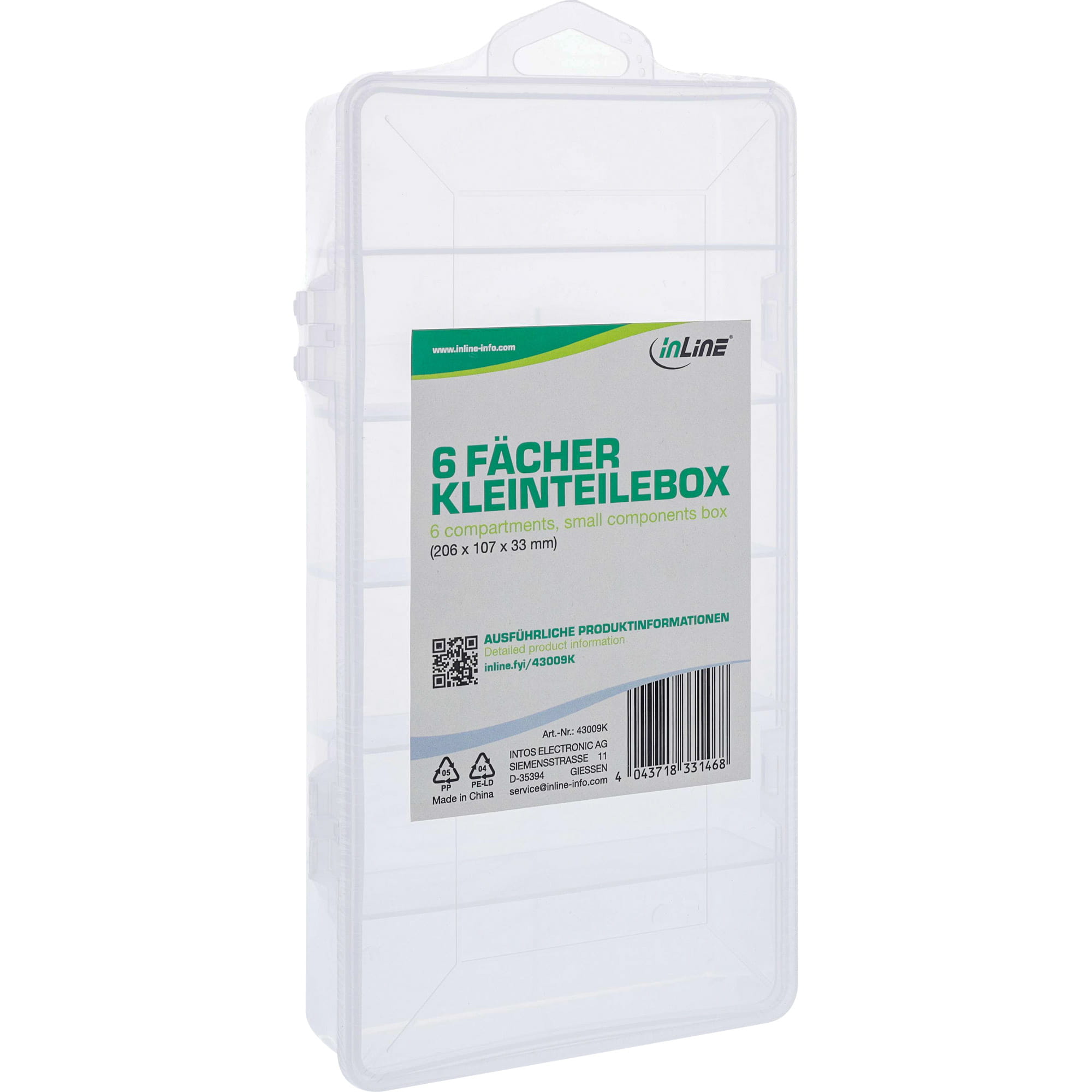 InLine Kleinteilebox - 6 Fächer - Abmessungen: 206x107x33mm - transparent