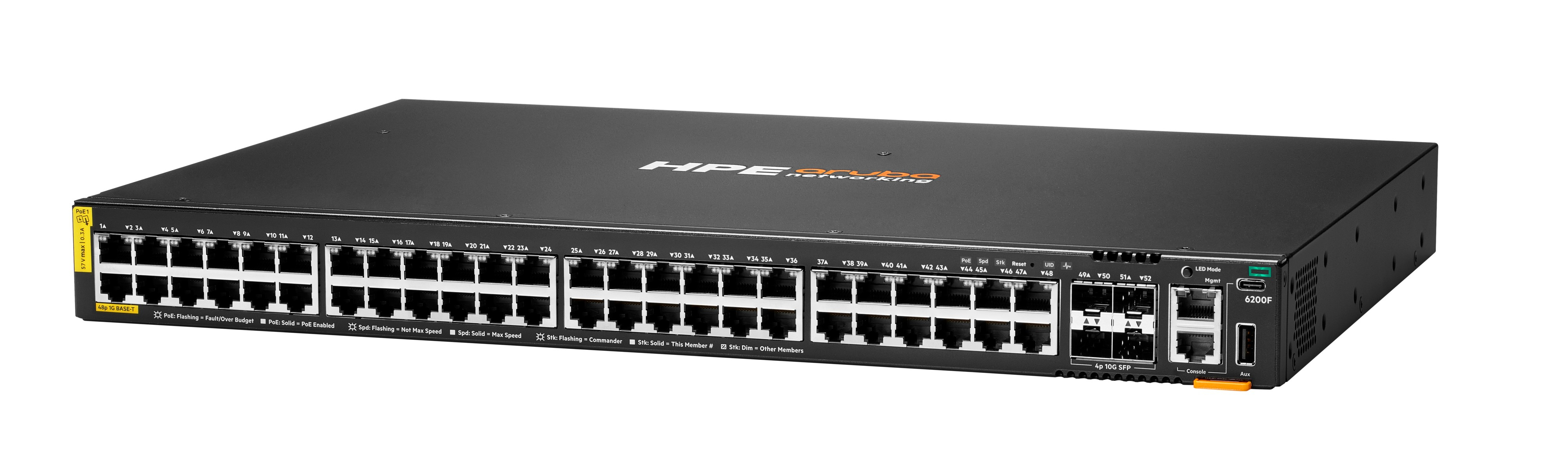 HPE Aruba Networking 6200F 48G Class4 PoE 4SFP+ 370W Switch - Switch - max. Stapelentfernung 10 km - L3 - managed - 48 x 10/100/1000 (PoE+)