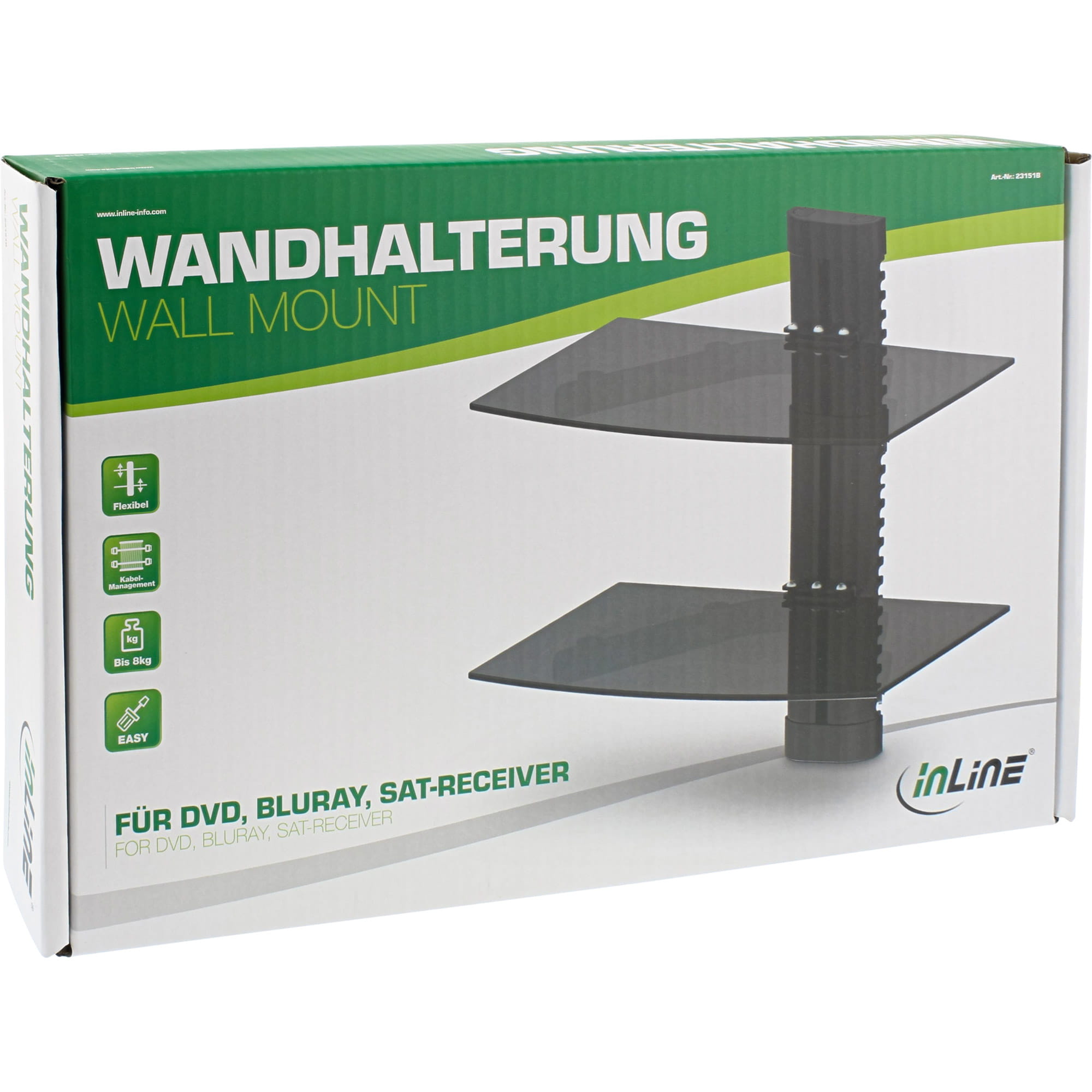 InLine Wandhalterung - für DVD - Bluray - Sat-Receiver - bis 8kg - schwarz