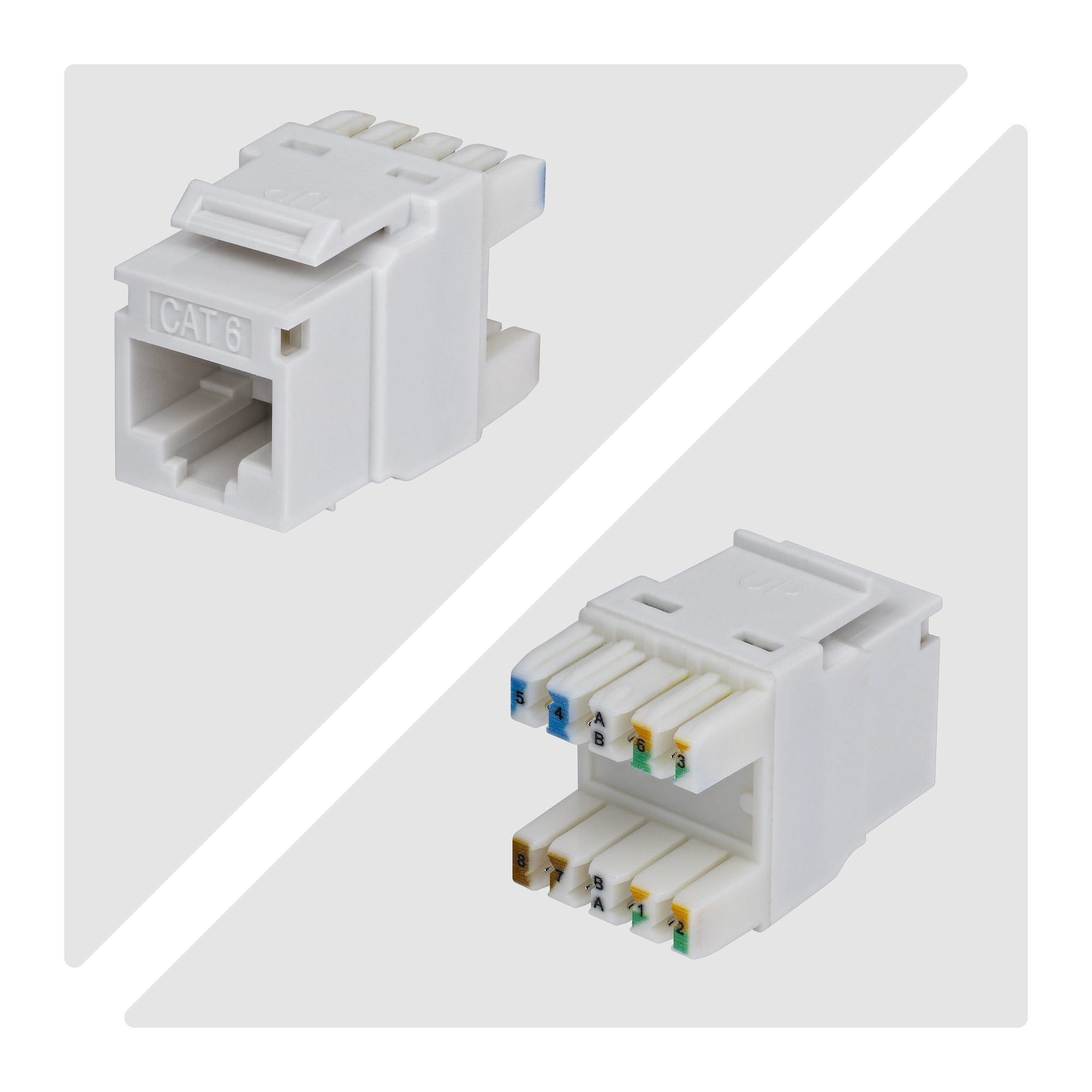 StarTech.com Cat6 Keystone Jack Modul, 24er-Pack RJ45 Ethernet Keystone Buchse, UTP Cat6 Wandbuchse, 180 Grad 110 Punch Down Buchse, Weiß, Flach, Weiß, RJ-45, Buchse, Buchse, 10GBase-T