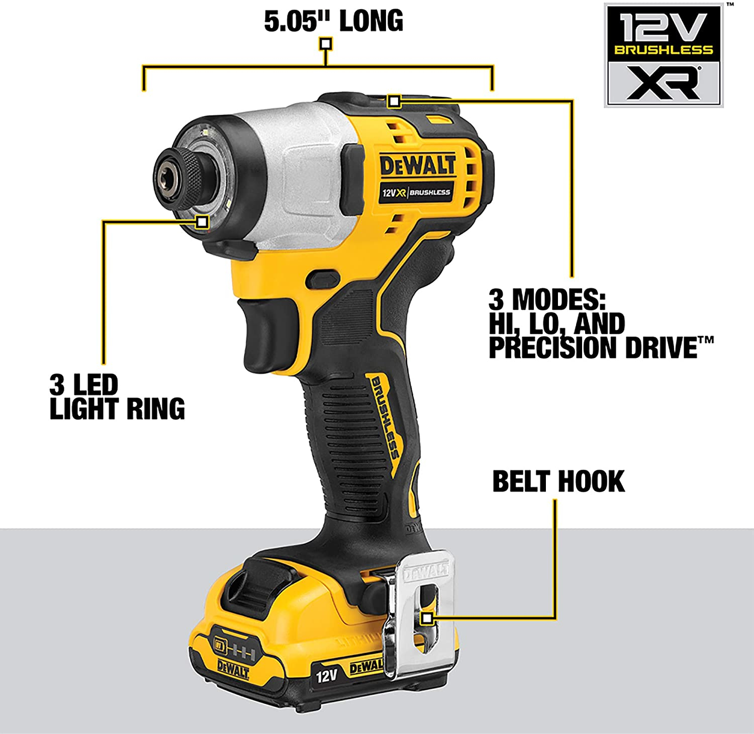 DEWALT DCF801D2-QW, Schlagschrauber, Pistolengriff, 163 Nm, 435 mm, 350 mm, 120 mm