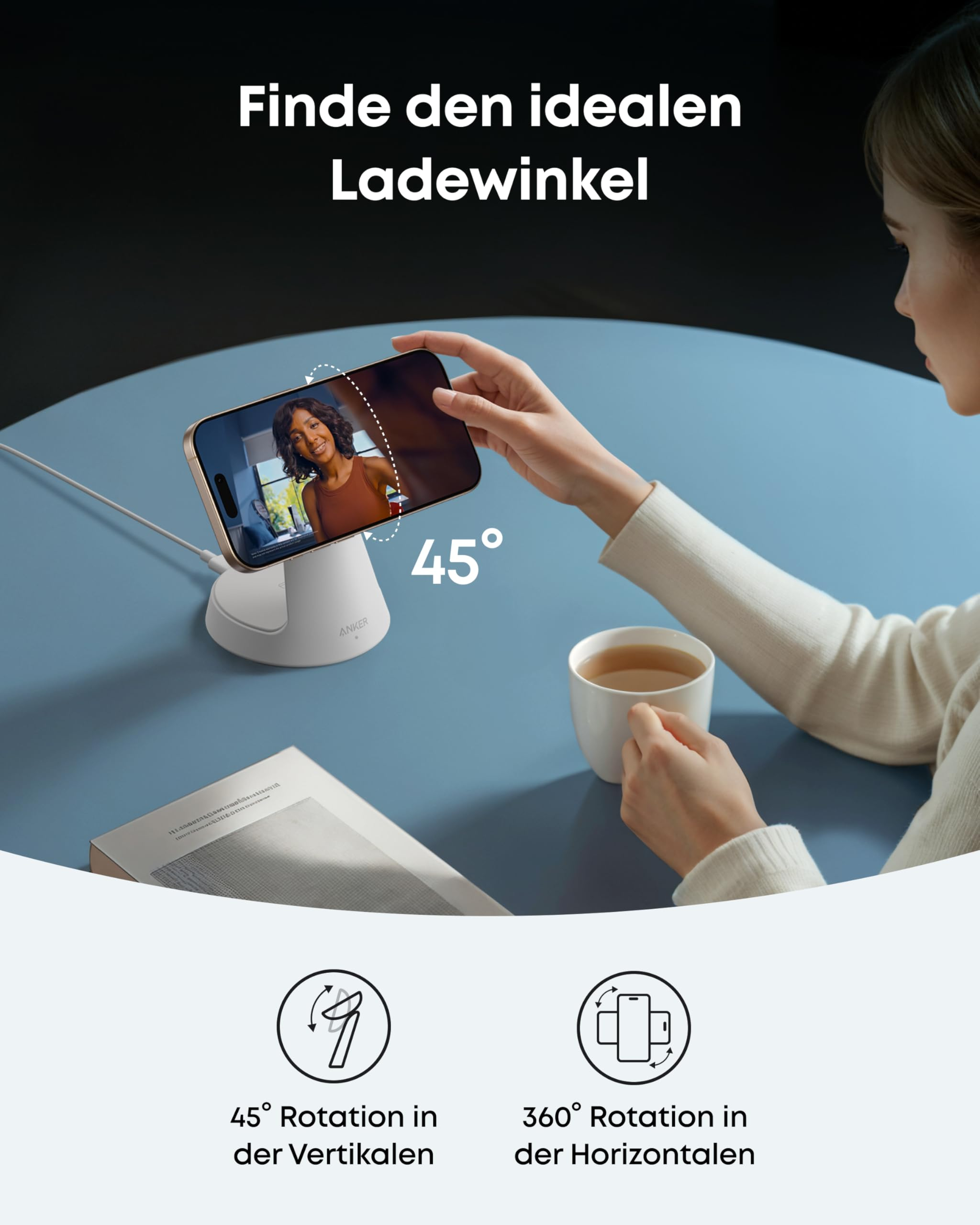 ANKER MagGo, Drinnen, USB, Kabelloses Aufladen, Weiß