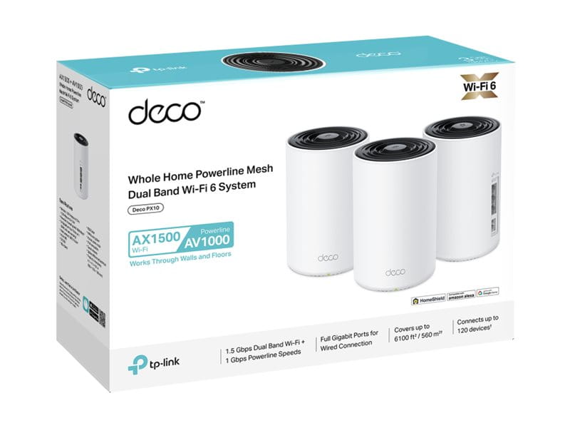 TP-LINK Deco PX10 V1 - WLAN-System - (3 Router) - bis zu 6.100 qm - Netz 1GbE, HomePlug AV (HPAV)