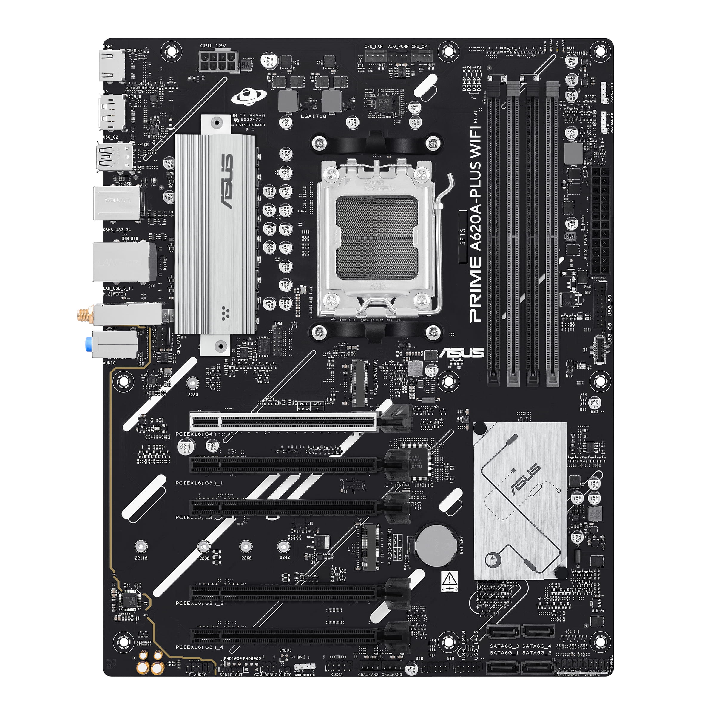 ASUS PRIME A620A-PLUS WIFI - Motherboard - ATX - Socket AM5 - AMD A620A Chipsatz - USB-C 3.2 Gen 1, USB 3.2 Gen 1 - Gigabit LAN, Wi-Fi 6, Bluetooth - Onboard-Grafik (CPU erforderlich)