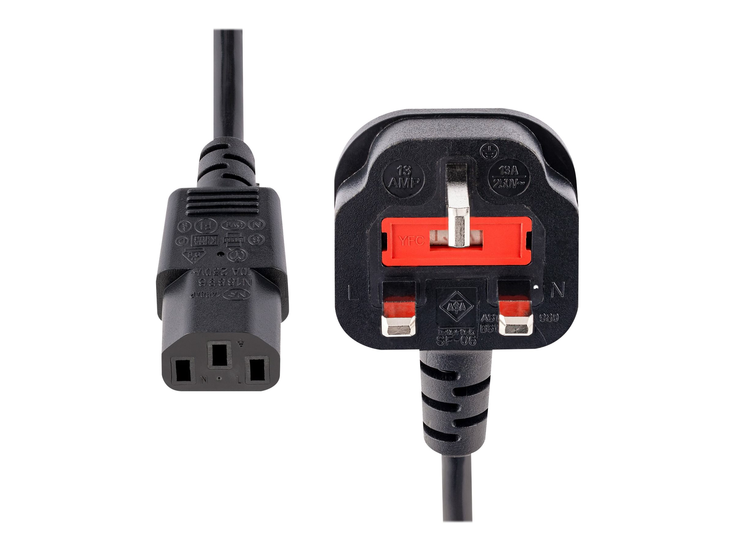 StarTech.com 1,8 m GB Computer Stromkabel, 18AWG, BS 1363 auf C13, 10A 250V, Schwarzes Ersatz-AC Stromkabel, Kaltgerätekabel / UK Stromkabel, PC Stromkabel, Fernsehgerät/Monitor Stromkabel (PXT101UK)