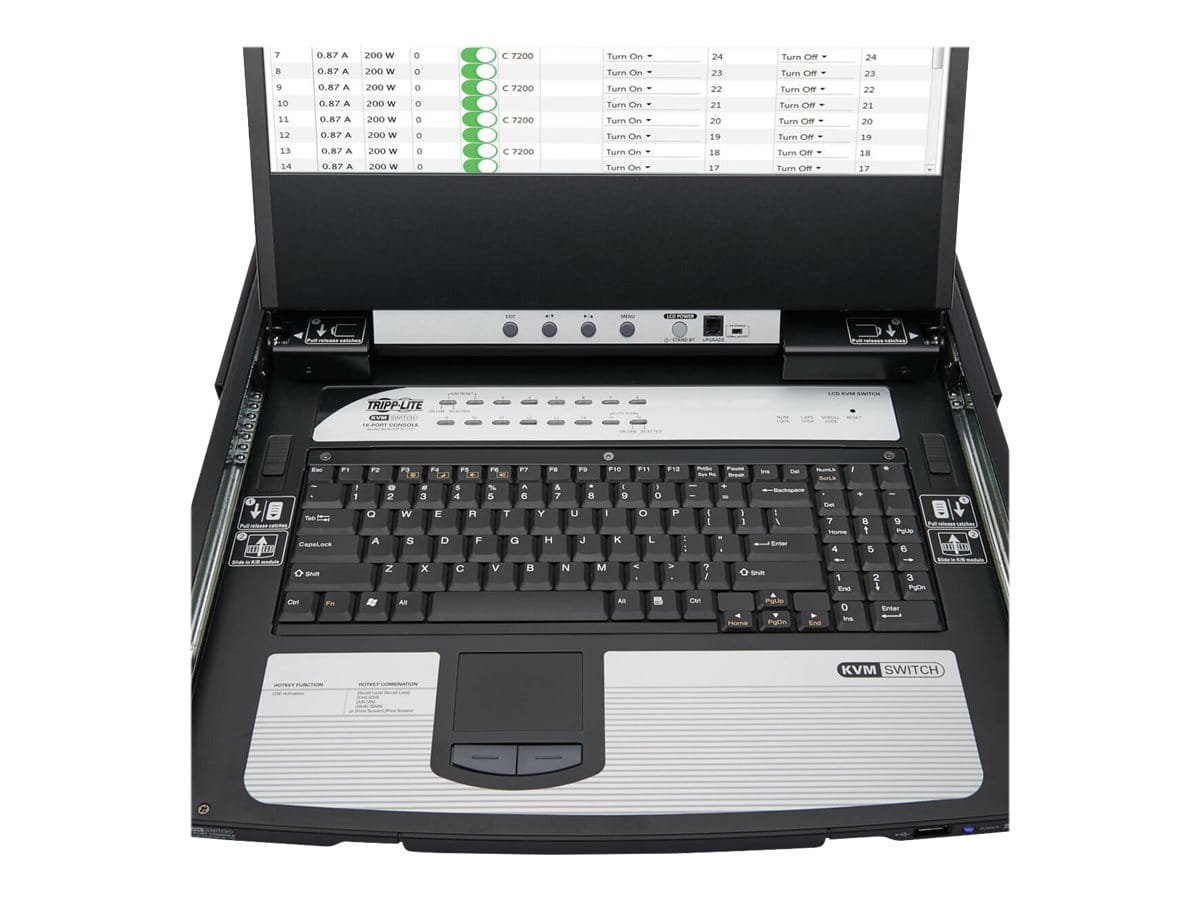 Tripp Eaton Tripp Lite Series DisplayPort KVM Console Switch 16-Port 17in LCD Dual Rail 1URM - KVM-Konsole mit KVM-Switch - 16 Anschlüsse - USB - 43.2 cm (17")