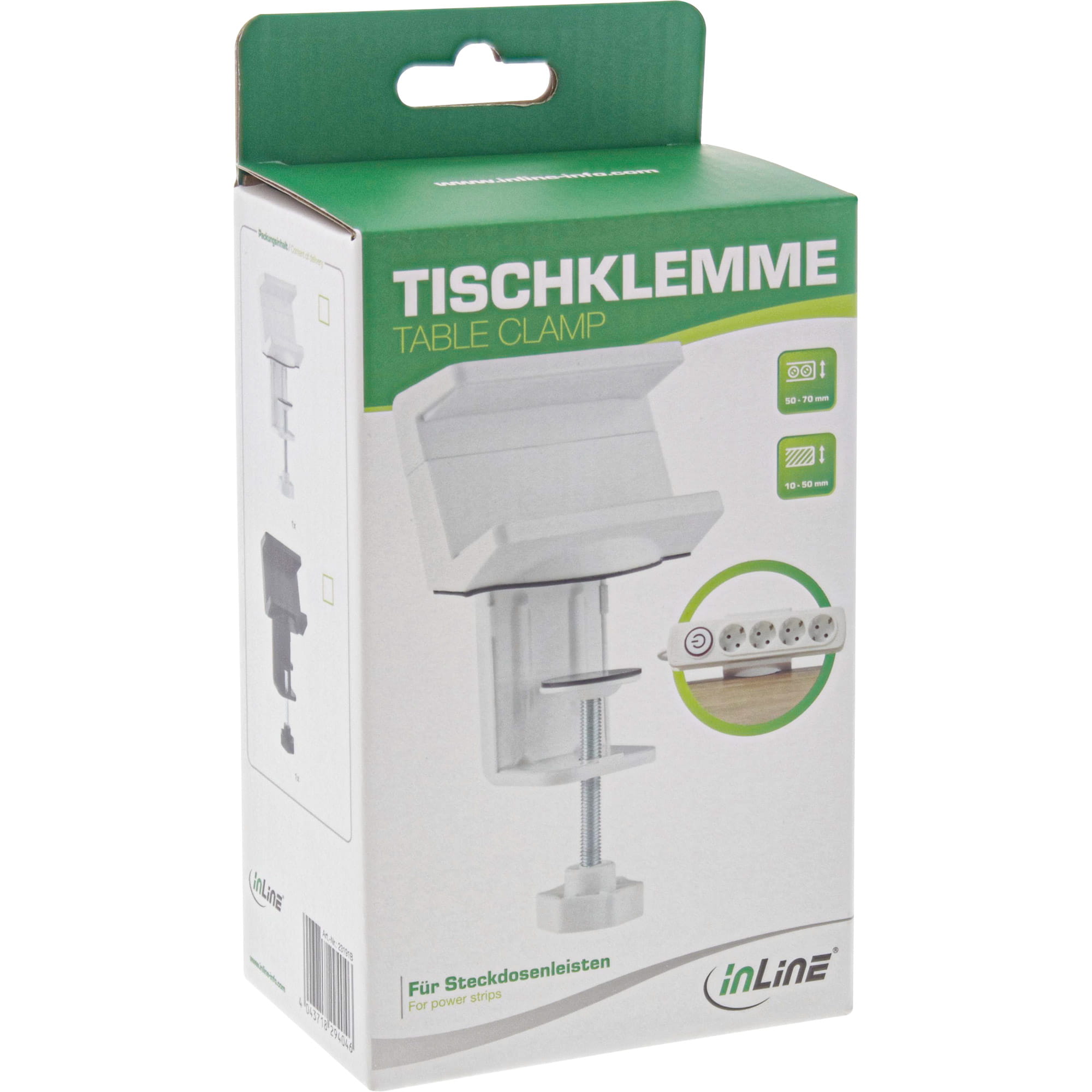 InLine Tischklemme für Steckdosenleiste - Schraubklemme - weiß