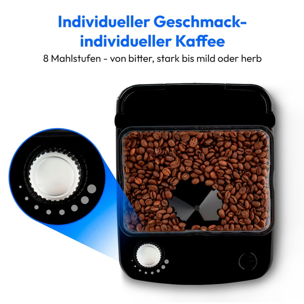 Medion KAFFEEMASCHINE MIT MAHLWERK MD 19911 8 Mahlstufen, 1 Liter Wassertank, Thermoskanne, Timer-Funktion, 800 - 1000 Watt, Filterkaffeemaschine, 1 l, Kaffeebohnen, Eingebautes Mahlwerk, 1000 W, Schwarz, Edelstahl