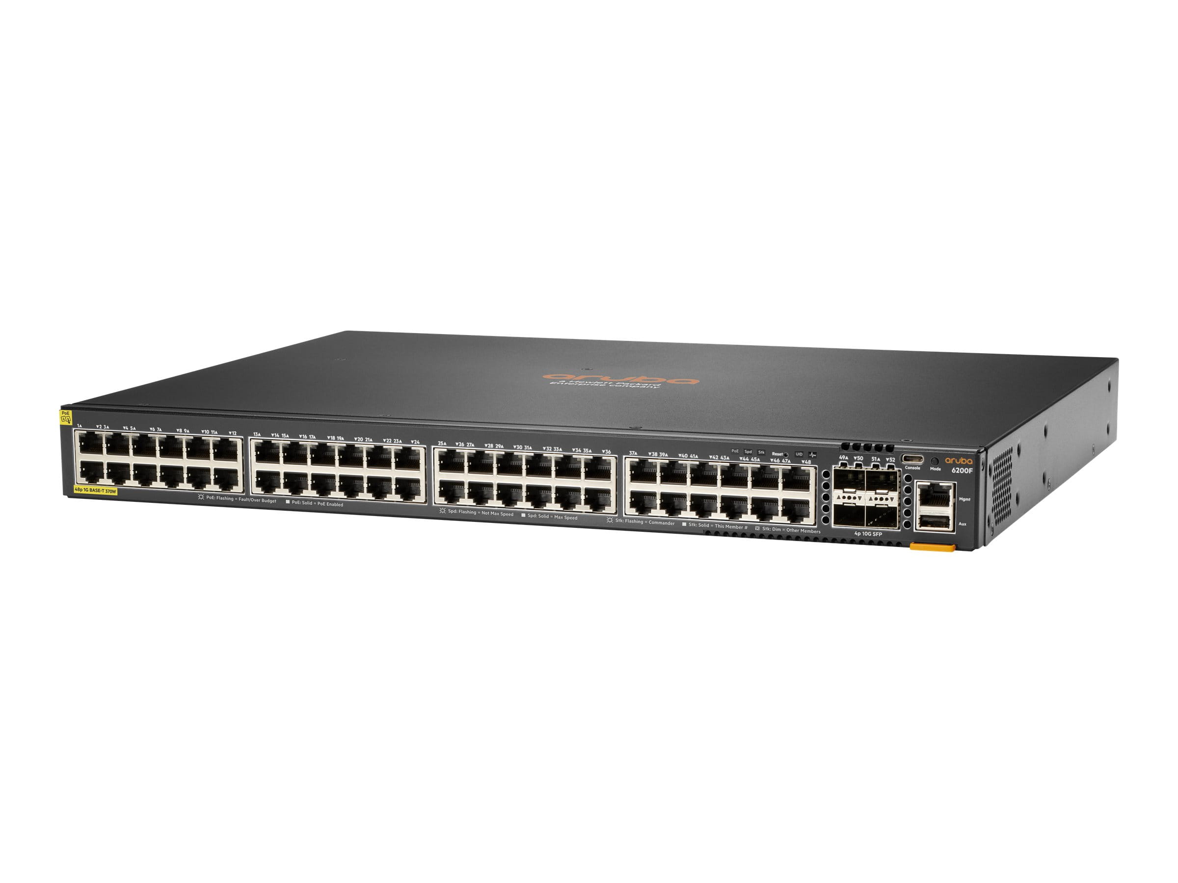 HPE Aruba Networking 6200F 48G Class4 PoE 4SFP+ 370W Switch - Switch - L3 - managed - 48 x 10/100/1000 (PoE+)