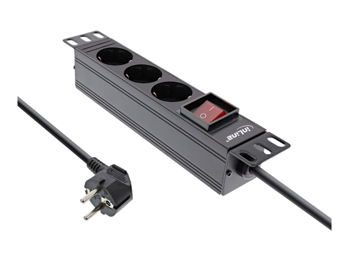 InLine 10" Steckdosenleiste - 3-fach Schutzkontakt - mit Schalter - 2m - schwarz