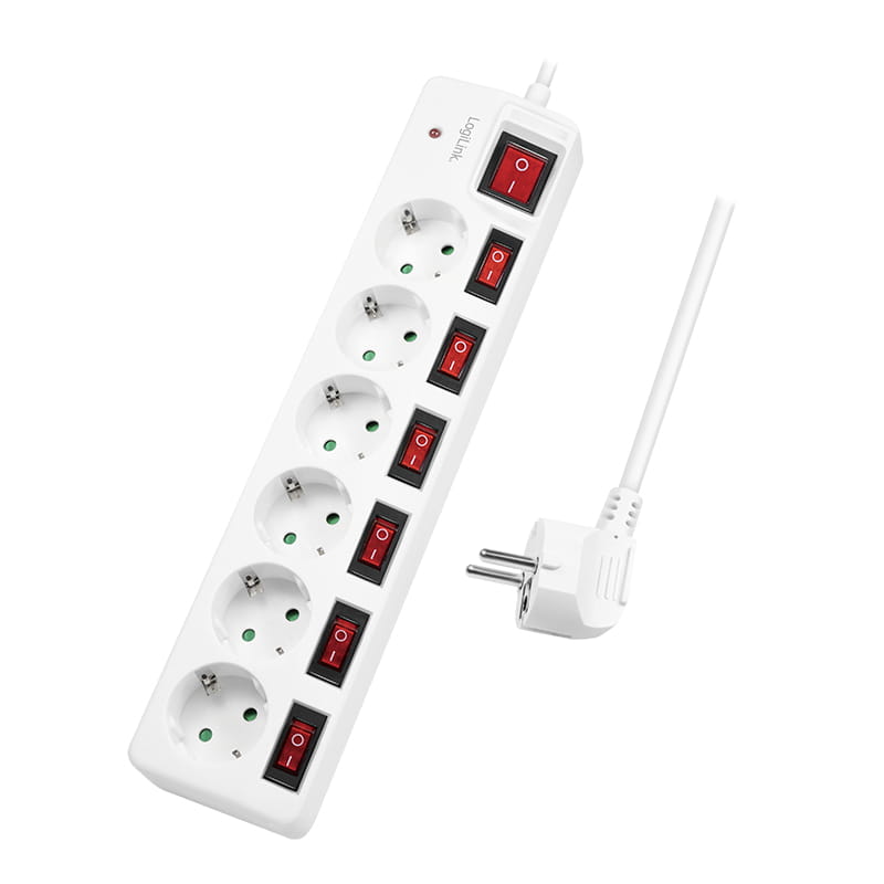 LogiLink Steckdosenleiste - Wechselstrom 250 V - 3680 Watt - Ausgangsanschlüsse: 6 (6 x Leistungs-CEE 7/3)