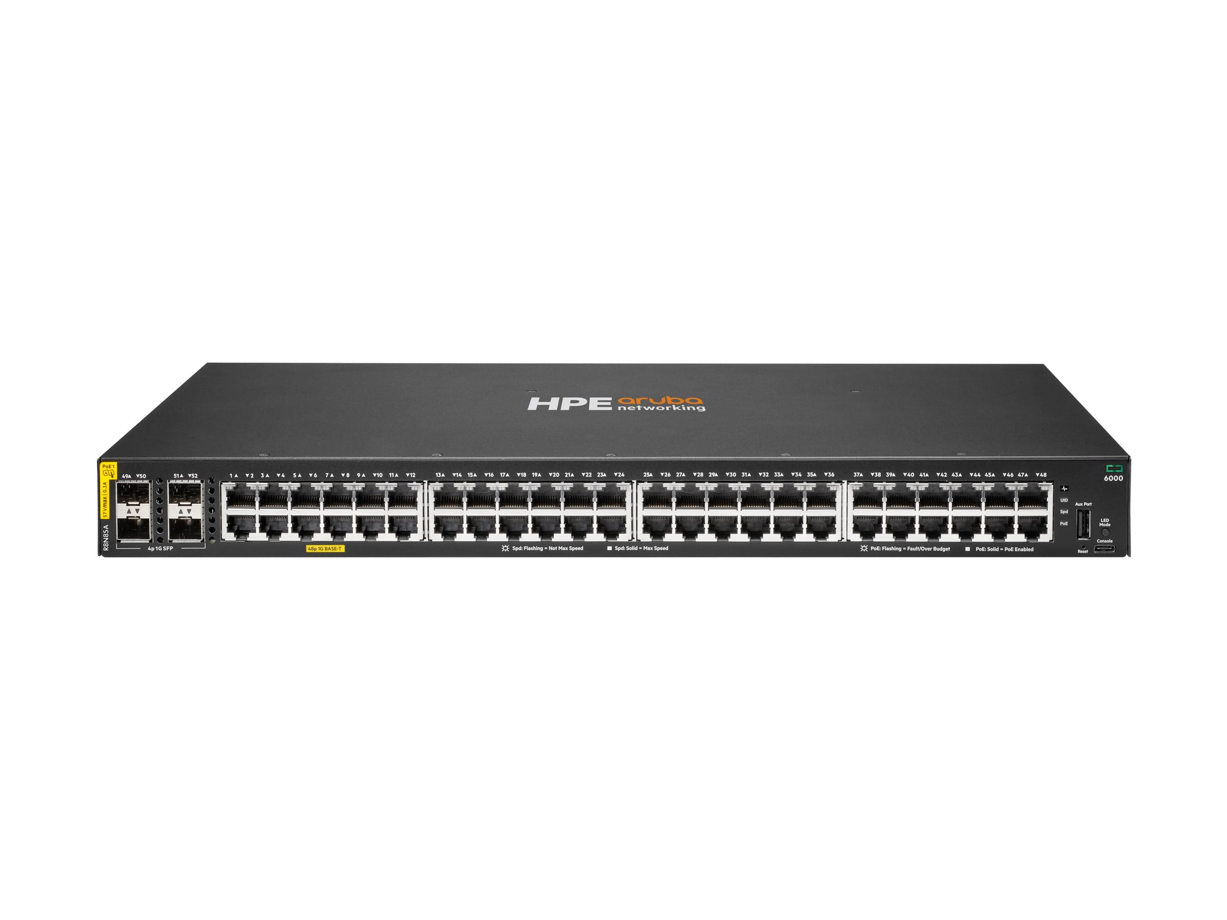 HPE Aruba Networking 6000 48G Class4 PoE 4SFP 370W Switch - Switch - managed - 48 x 10/100/1000 (PoE+)