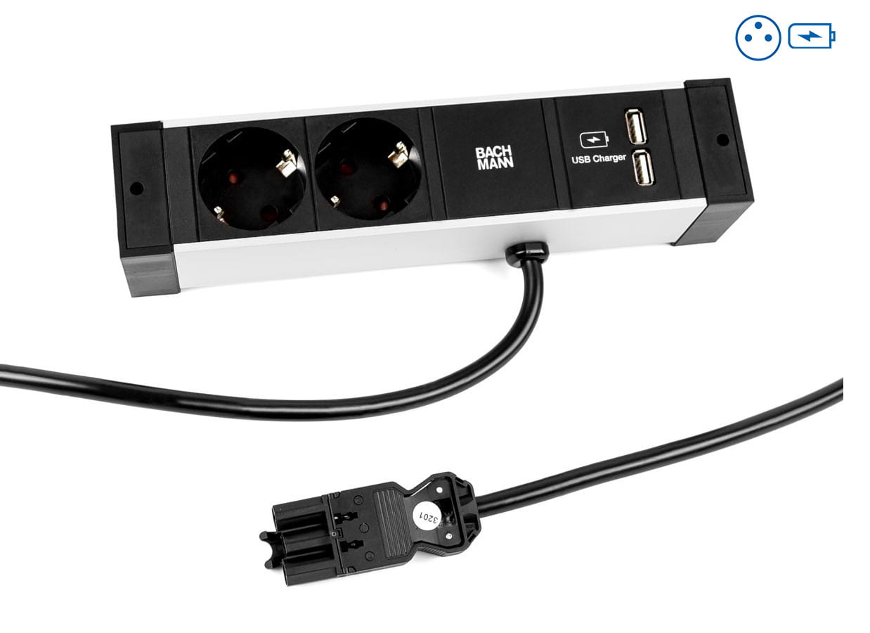 Bachmann DESK Rail - Steckdosenleiste - Wechselstrom 250 V - 3680 Watt - Ausgangsanschlüsse: 2 (2 x CEE 7/5, 2 x 9-polige USB Typ A)