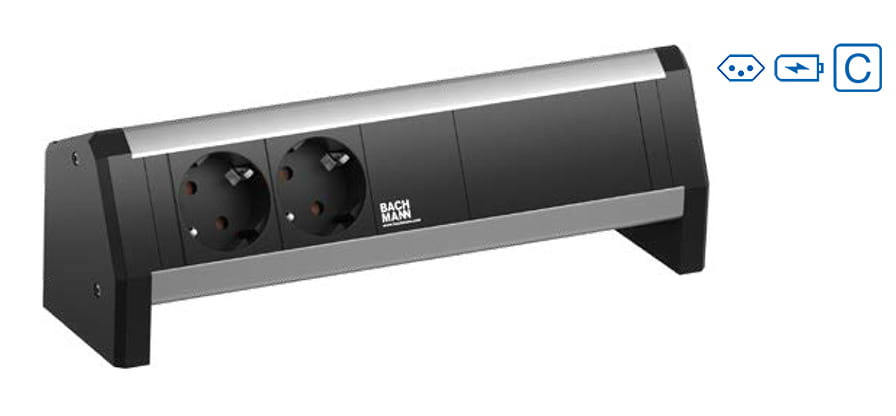 Bachmann DESK 1 - Steckdosenleiste - AC - Eingabe, Eingang GST18 - Ausgangsanschlüsse: 2 (SEV 1011 T-13, USB, 24 pin USB-C)