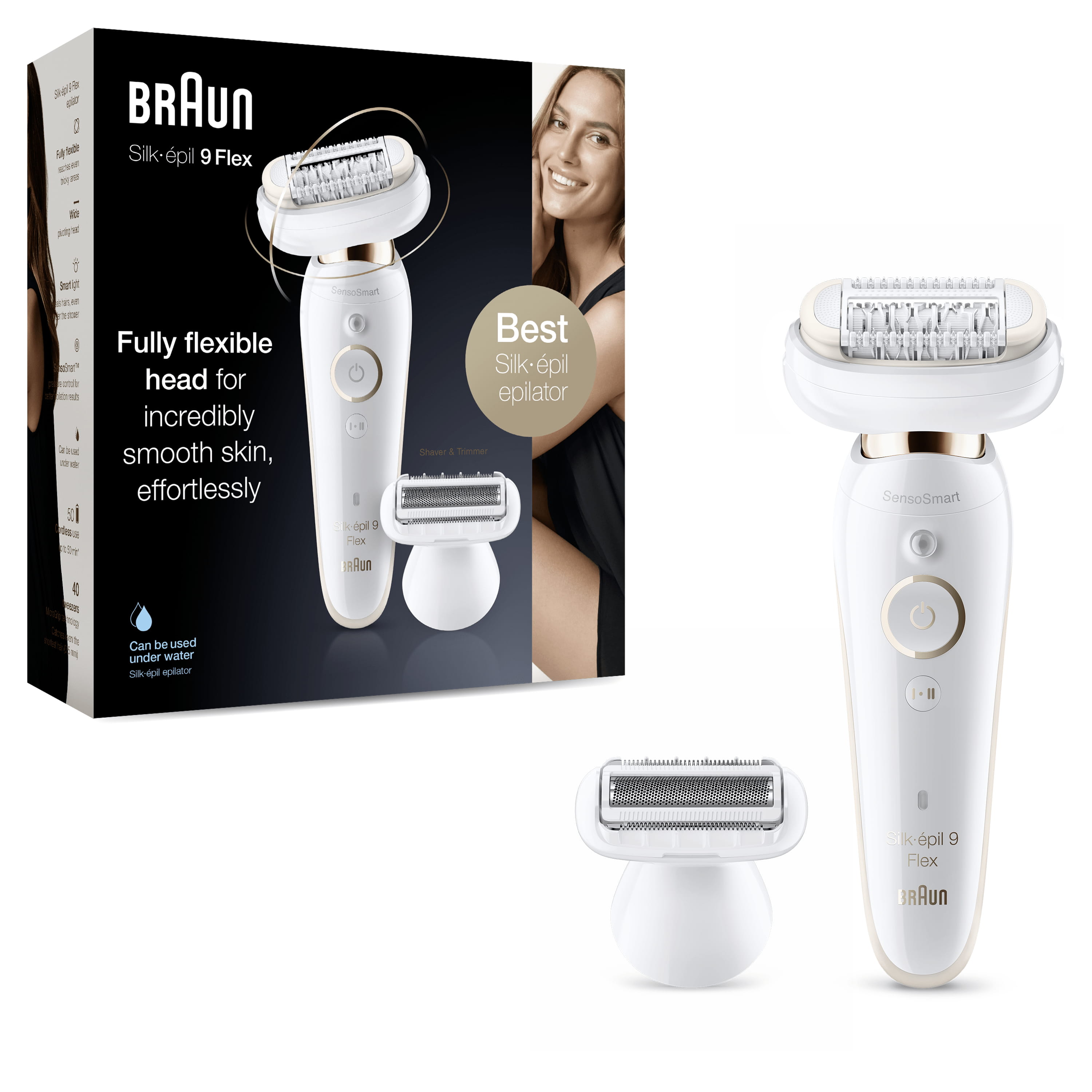 Braun Silk-épil 9 9-006 Flex, Weiß, 40 Pinzette, MicroGrip, Depilation, Rasieren, SensoSmart, 0,5 mm