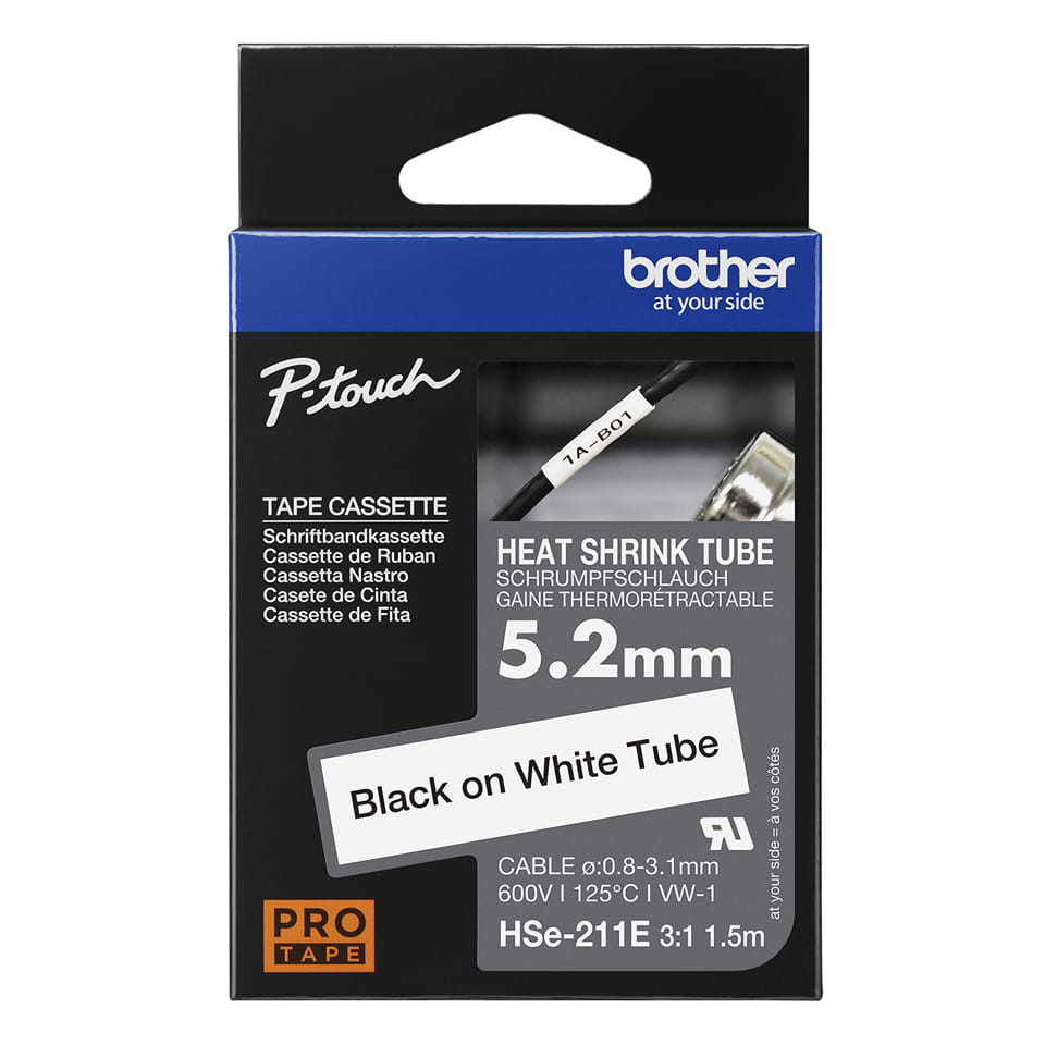 Brother HSe-211E - Schwarz auf Weiß - Rolle (0,52 cm x 1,5 m)