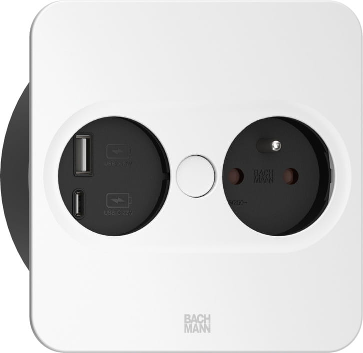 Bachmann 946.207, Type E + USB A + USB C, Desktop eingebettet, 4 cm, Edelstahl, Metall, Kunststoff, IP20