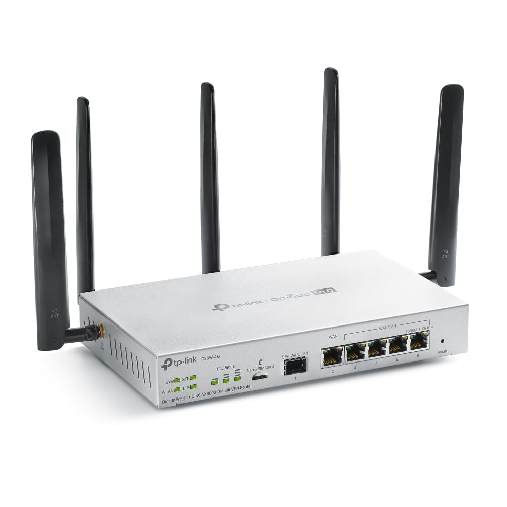 TP-LINK Omada Pro G36W-4G, Wi-Fi 6 (802.11ax), Dual-Band (2,4 GHz/5 GHz), Ethernet/LAN, 4G, Weiß, Tabletop-Router