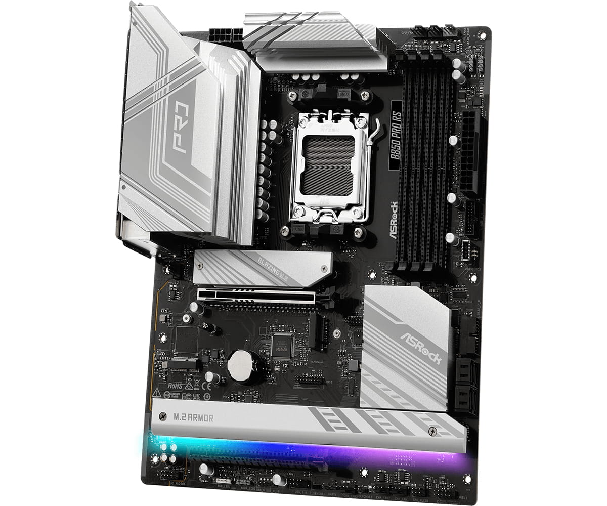 ASRock B850 Pro RS - Motherboard - ATX - Socket AM5 - AMD B850 Chipsatz - USB-C 3.2 Gen 2x2, USB-C 3.2 Gen 1, USB 3.2 Gen 1, USB-C 3.2 Gen2 - 2.5 Gigabit LAN - Onboard-Grafik (CPU erforderlich)