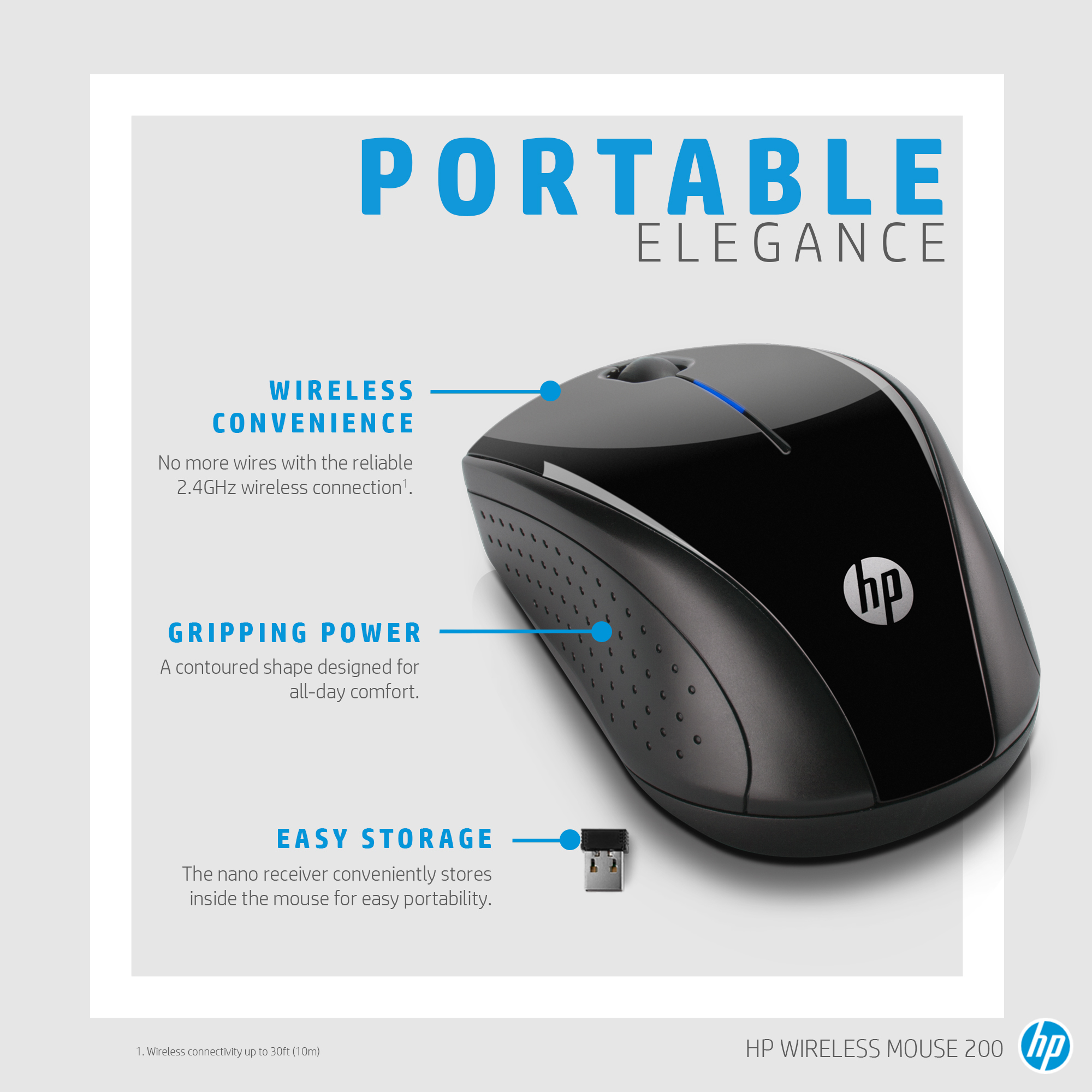 HP 220 - Maus - rechts- und linkshändig - optisch - kabellos - 2.4 GHz - kabelloser Empfänger (USB)