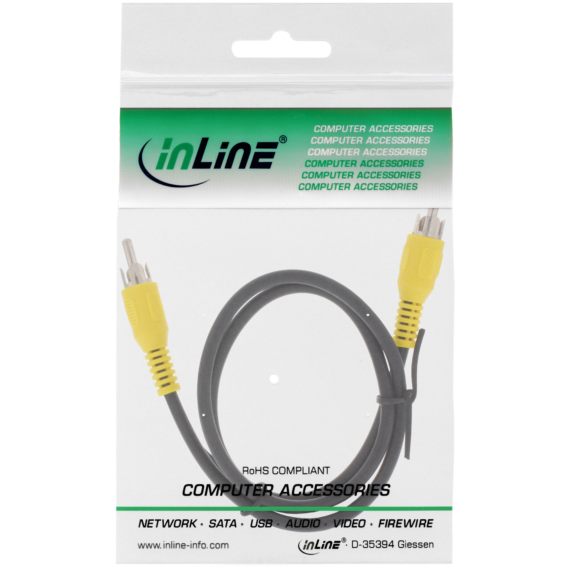 InLine Cinch Kabel - Video - 1x Cinch Stecker / Stecker - Steckerfarbe gelb - 2m