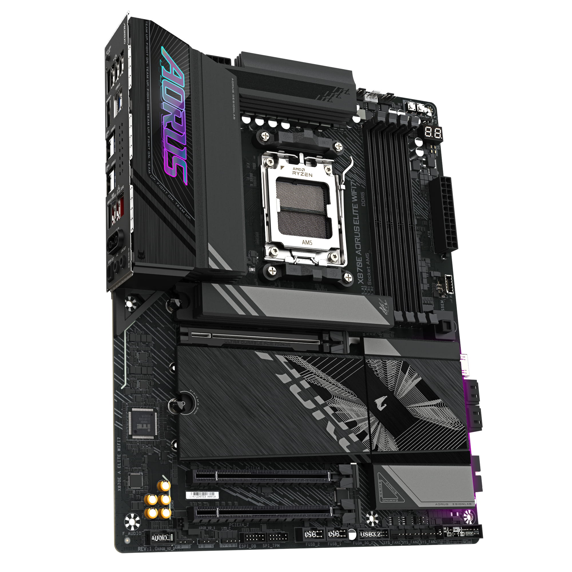 Gigabyte AORUS X870E ELITE WIFI7 - Motherboard - ATX - Socket AM5 - AMD X870E Chipsatz - USB-C 3.2 Gen 2x2, USB 3.2 Gen 1, USB4, USB 3.2 Gen 2 - Wi-Fi 7, 2.5 Gigabit LAN, Bluetooth - Onboard-Grafik (CPU erforderlich)
