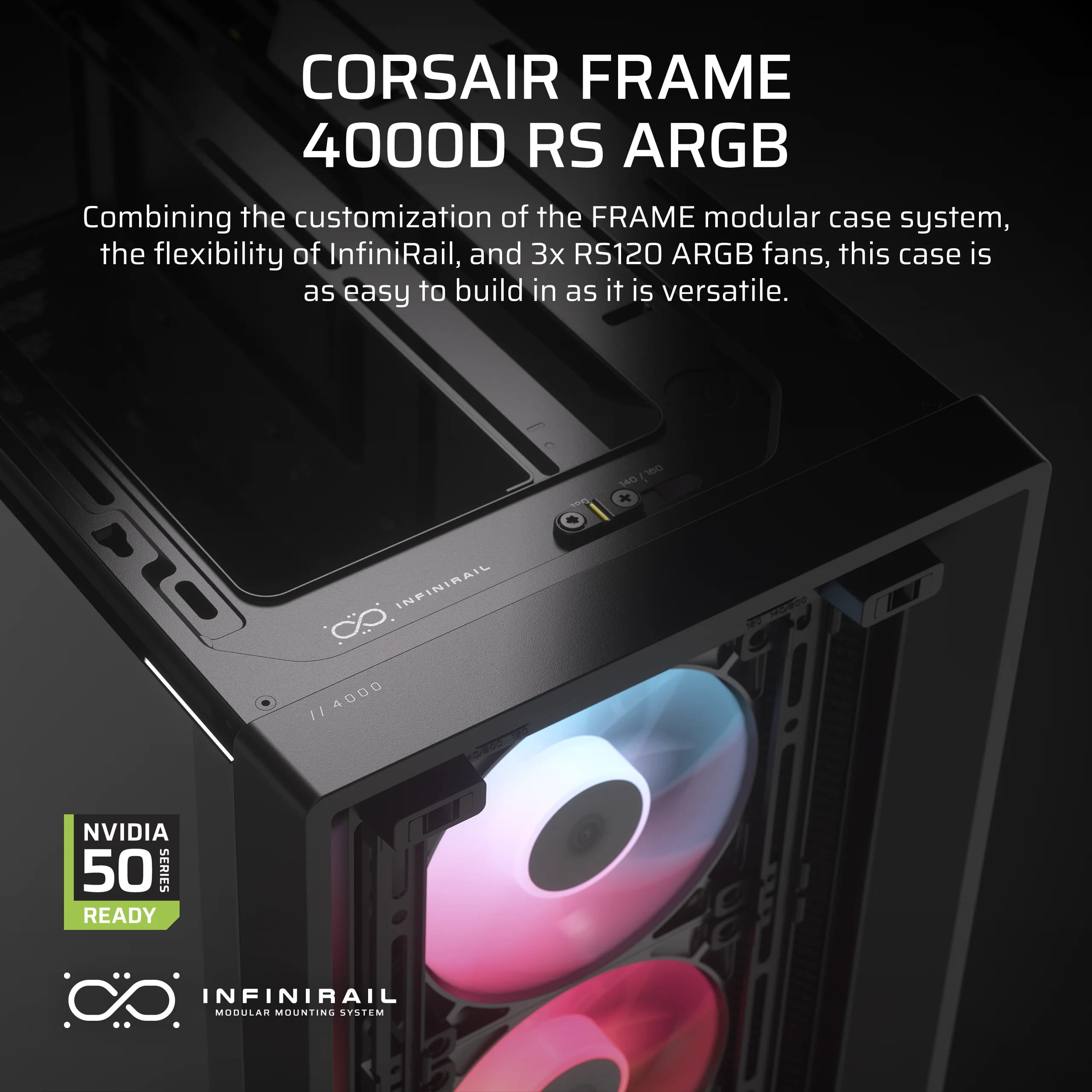 Corsair FRAME 4000D RS ARGB - Midi-Tower Gaming - E-ATX - Seitenteil mit Fenster (gehärtetes Glas)
