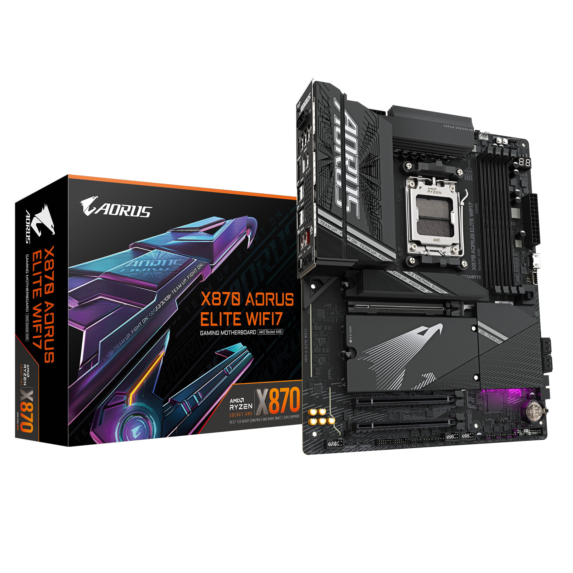 Gigabyte X870 AORUS ELITE WIFI7 Mainboard - Unterstützt AMD Ryzen 9000 CPUs, 16+2+2 Phasen VRM, bis zu 8000MHz DDR5 (OC), 3xPCIe 5.0 + 1xPCIe 4.0, Wi-Fi 7, 2.5GbE LAN, USB 4, AMD, Sockel AM5, AMD Ryzen 7000 Series, AMD Ryzen 8000 Series, AMD Ryzen 9000 