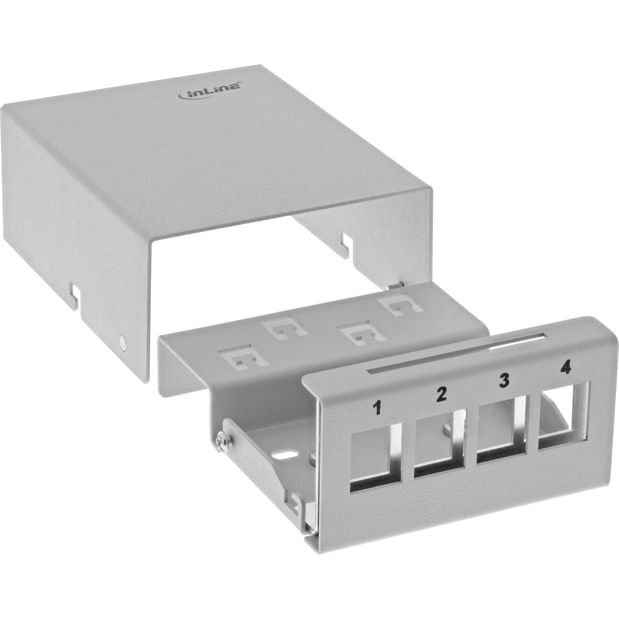 InLine Patchfeld-Dose Aufputz für 4x Keystone RJ45 - Metall - lichtgrau RAL7035