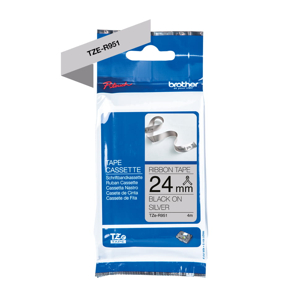 Brother TZe-R951 - Seidig - Schwarz auf Silber - Rolle (2,4 cm x 4 m)