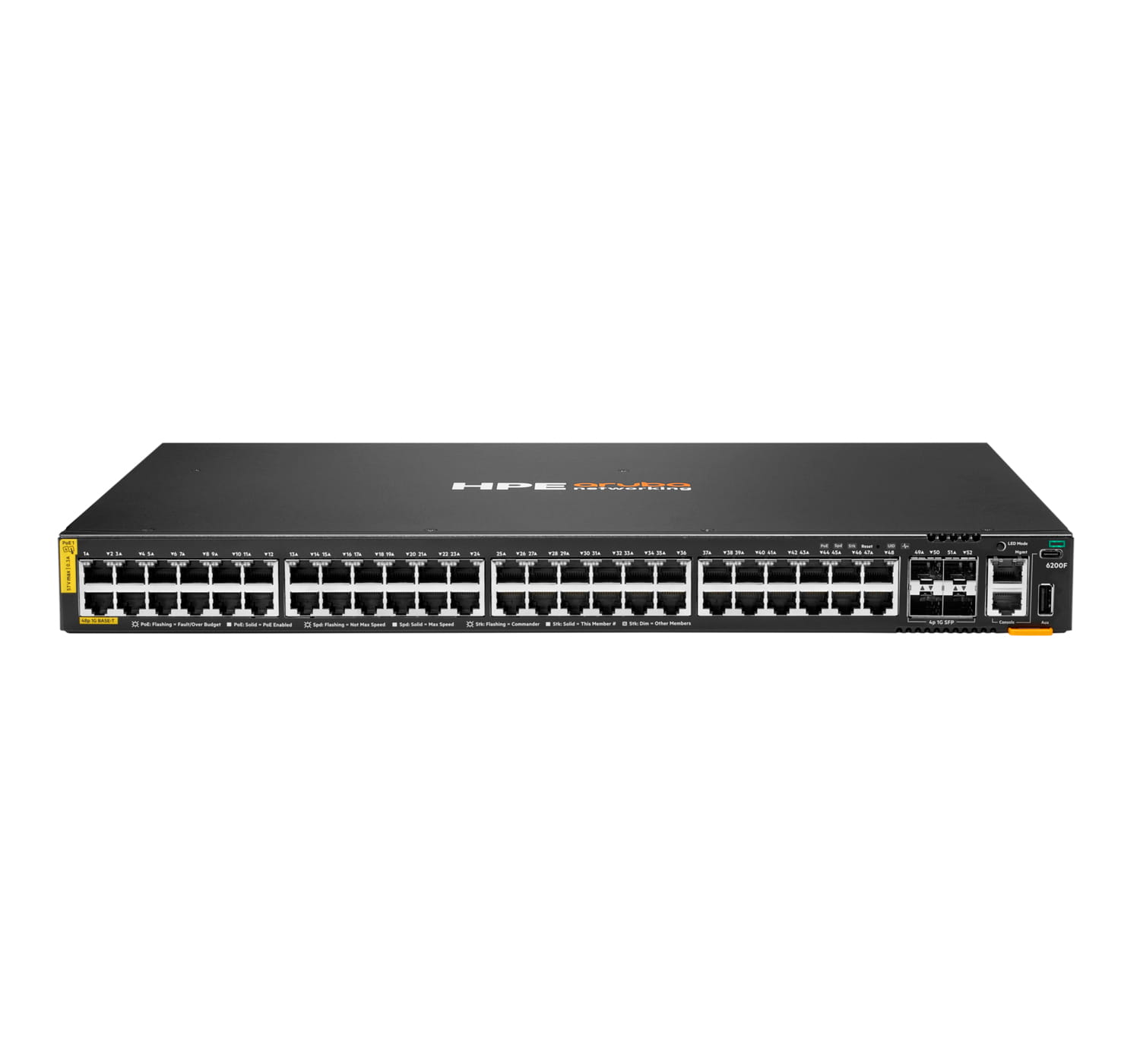 HPE Aruba Networking CX 6200F 48G Class 4 PoE 4SFP 370W Switch - Switch - max. Stapelentfernung 10 km - L3 - managed - 48 x 10/100/1000 (PoE+)