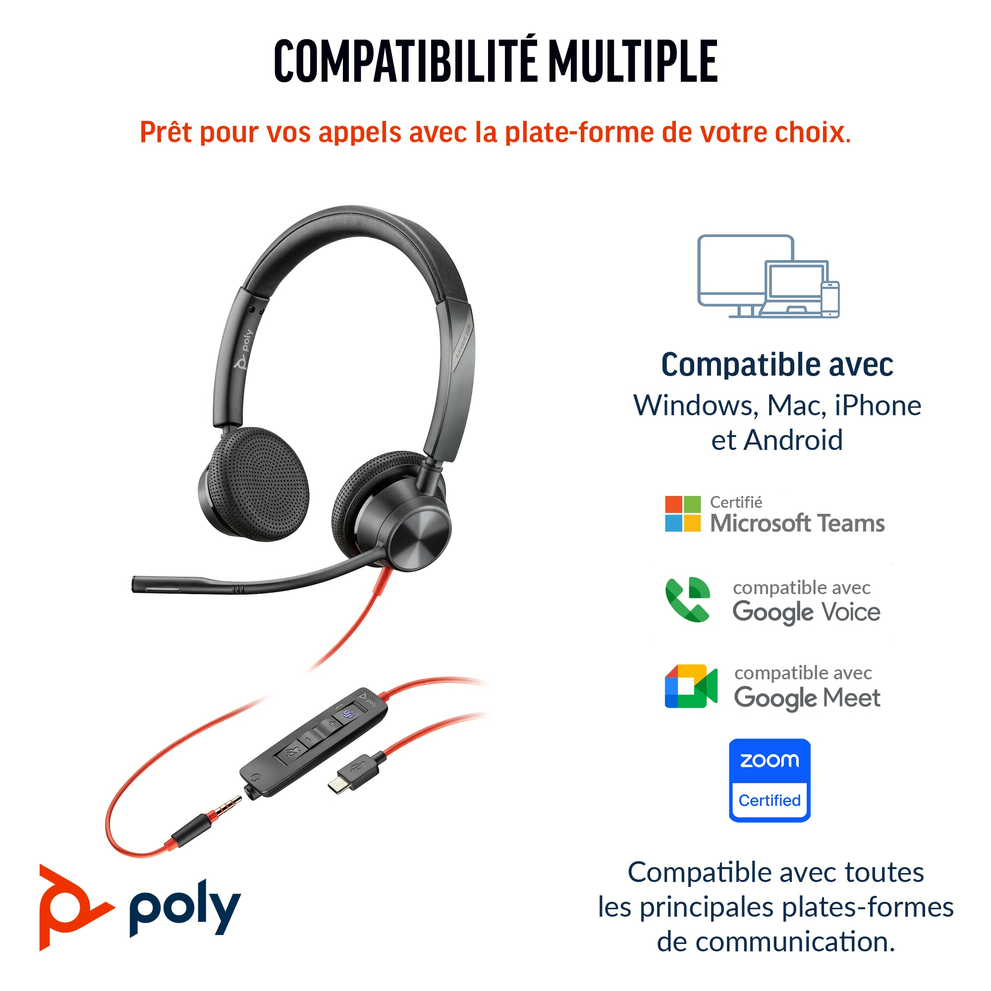 Poly Blackwire 3325 - Blackwire 3300 series - Headset Poly Blackwire 3325 - Blackwire 3300 series - Headset