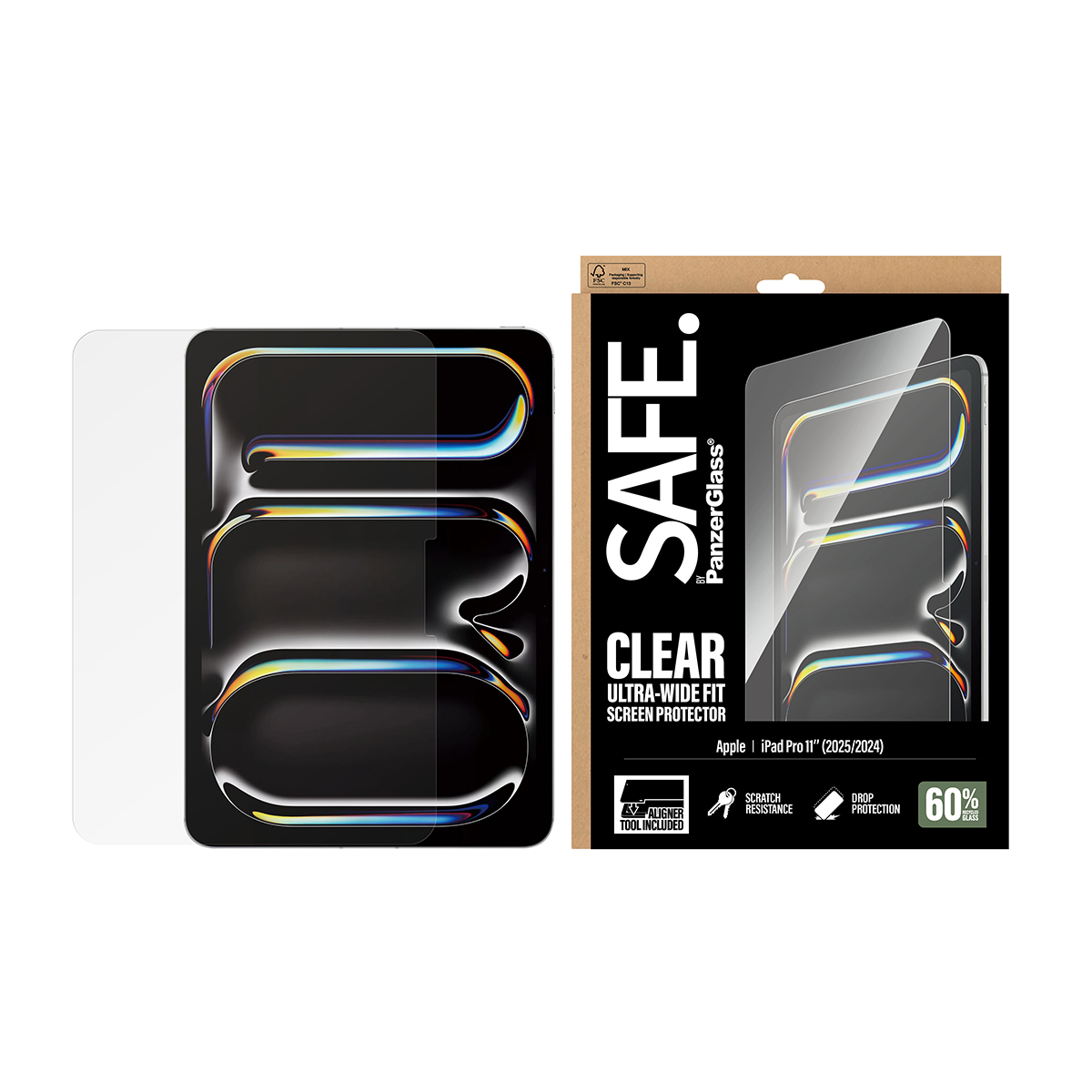 PanzerGlass SAFE. by PanzerGlass - Bildschirmschutz für Tablet - ultraweite Passform, mit FASTFIT-Werkzeug - Glas - für Apple 11-inch iPad Pro (M4, M5)