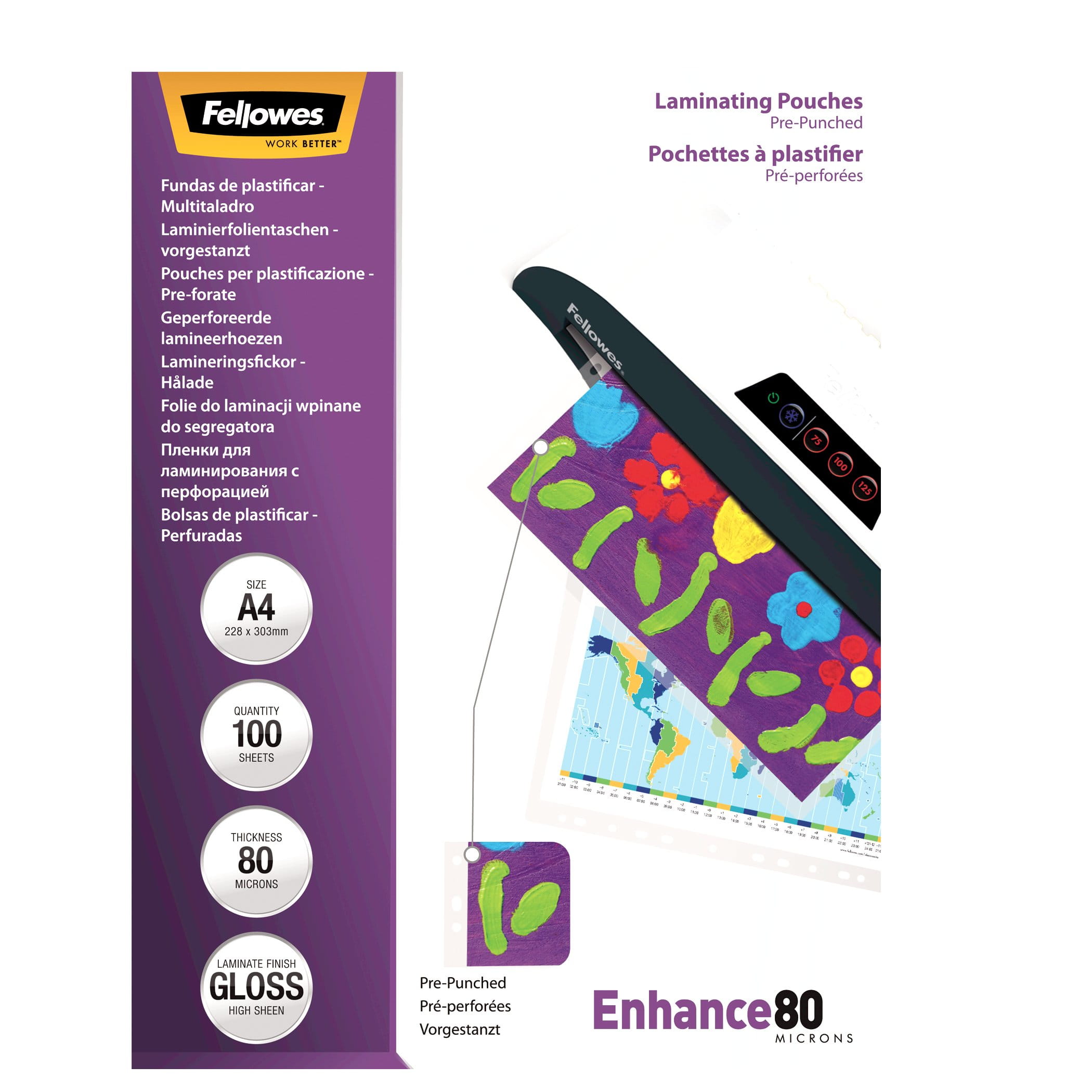 Fellowes Laminating Pouches Enhance 80 micron - 80 Mikron - 100er-Pack - glänzend - A4 (210 x 297 mm)
